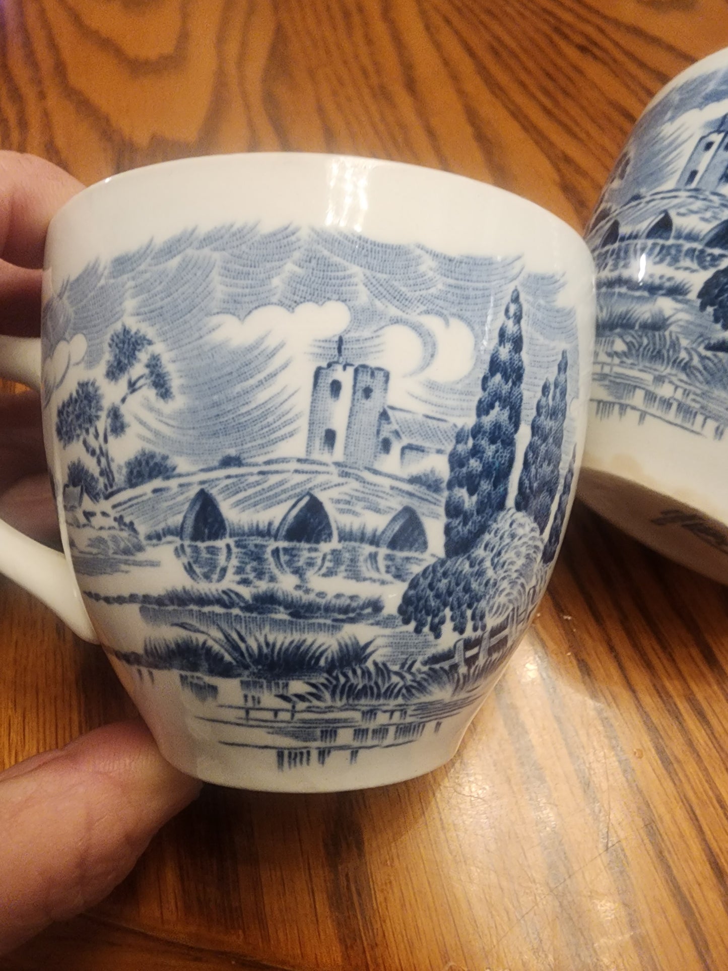Vtg. Wedgwood & Co. Ltd "Countryside" Castle Blue & White Transferware Set of 2 teacups