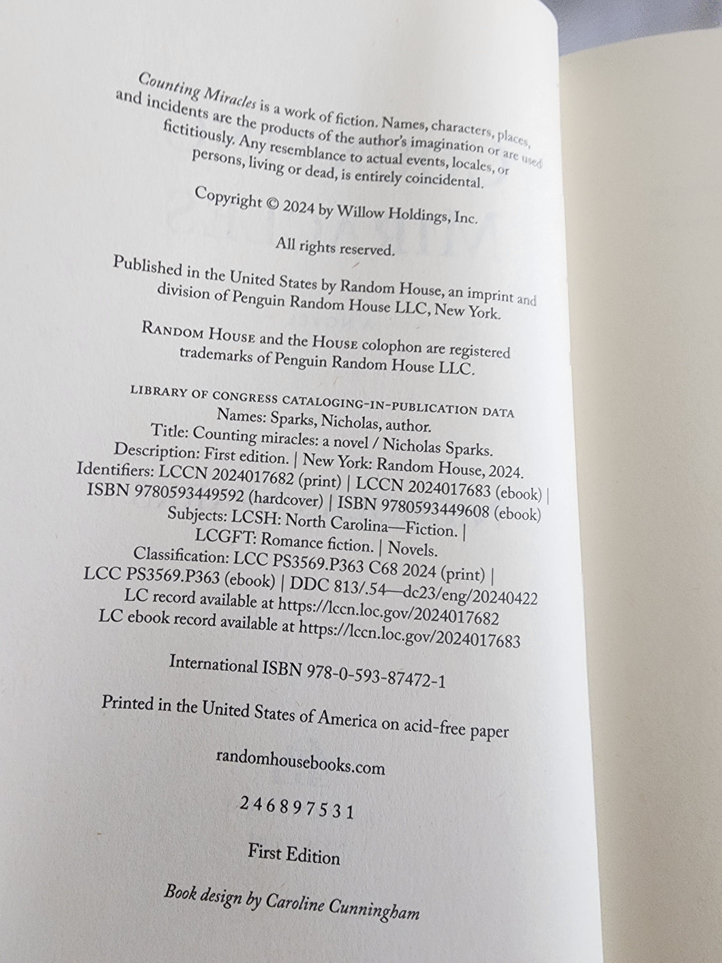 Counting Miracles : A Novel by Nicholas Sparks (2024) Hardcover like new