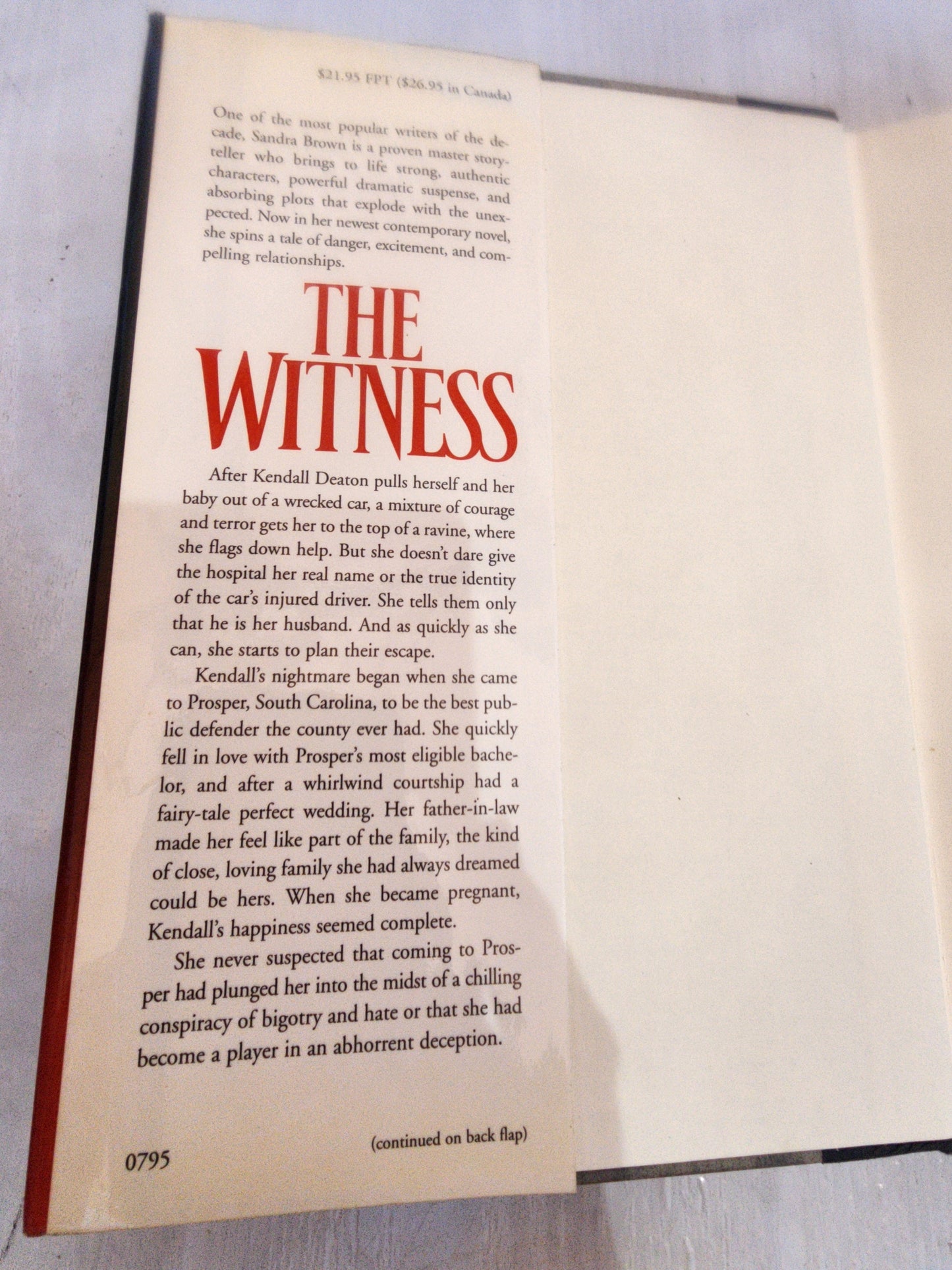 The Witness by Sandra Brown (1995, Hardcover) 1st Printing