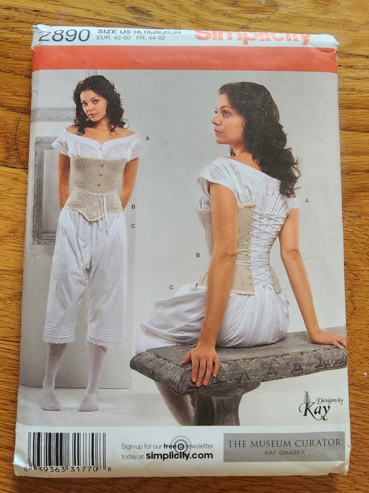 SIMPLICITY 2890 MISSES  CHEMISE DRAWERS & CORSET PATTERN-UNCUT-SIZES 16-24