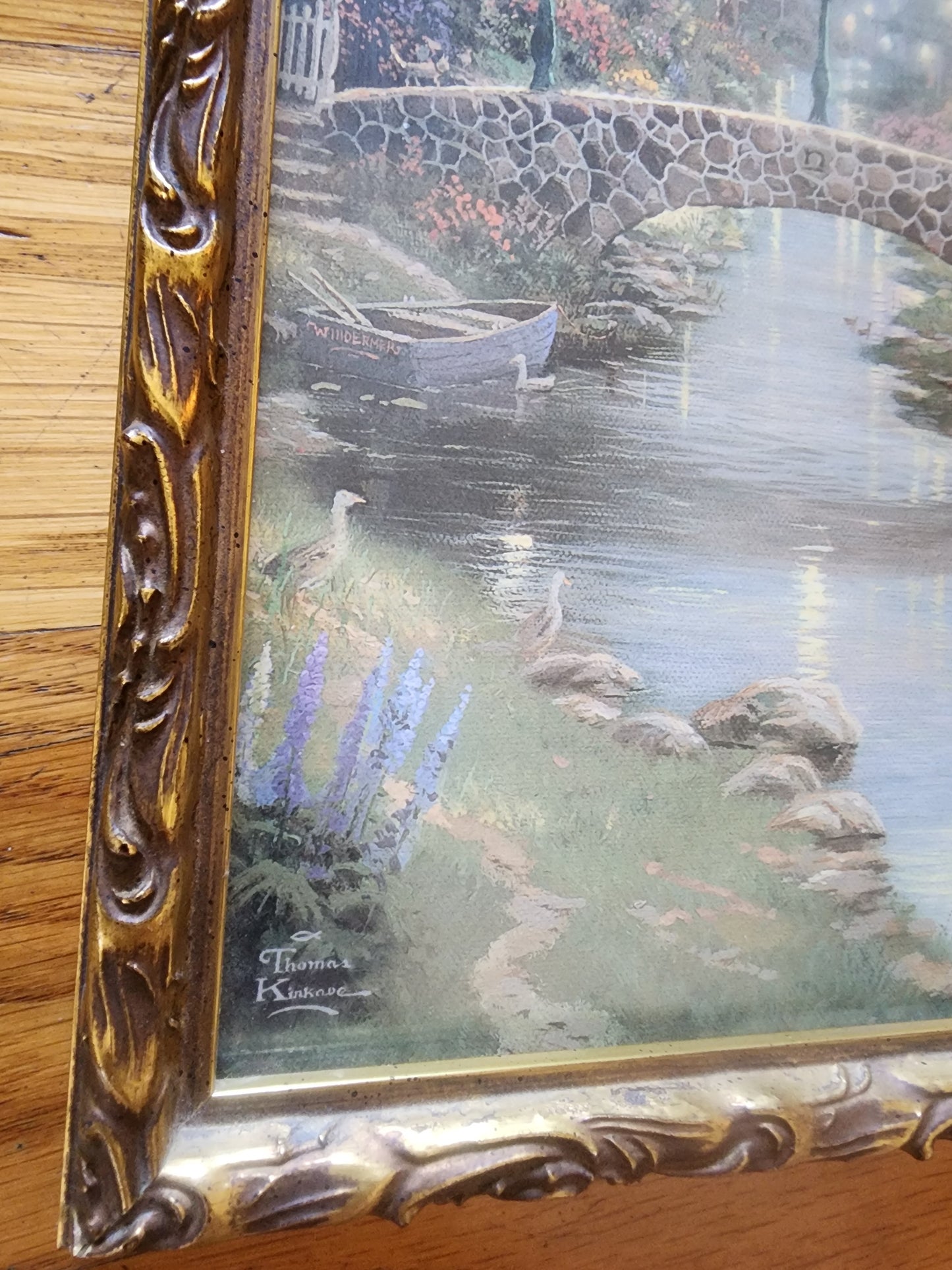 Thomas Kinkade Framed print 14x12" Cottage Bridge of light