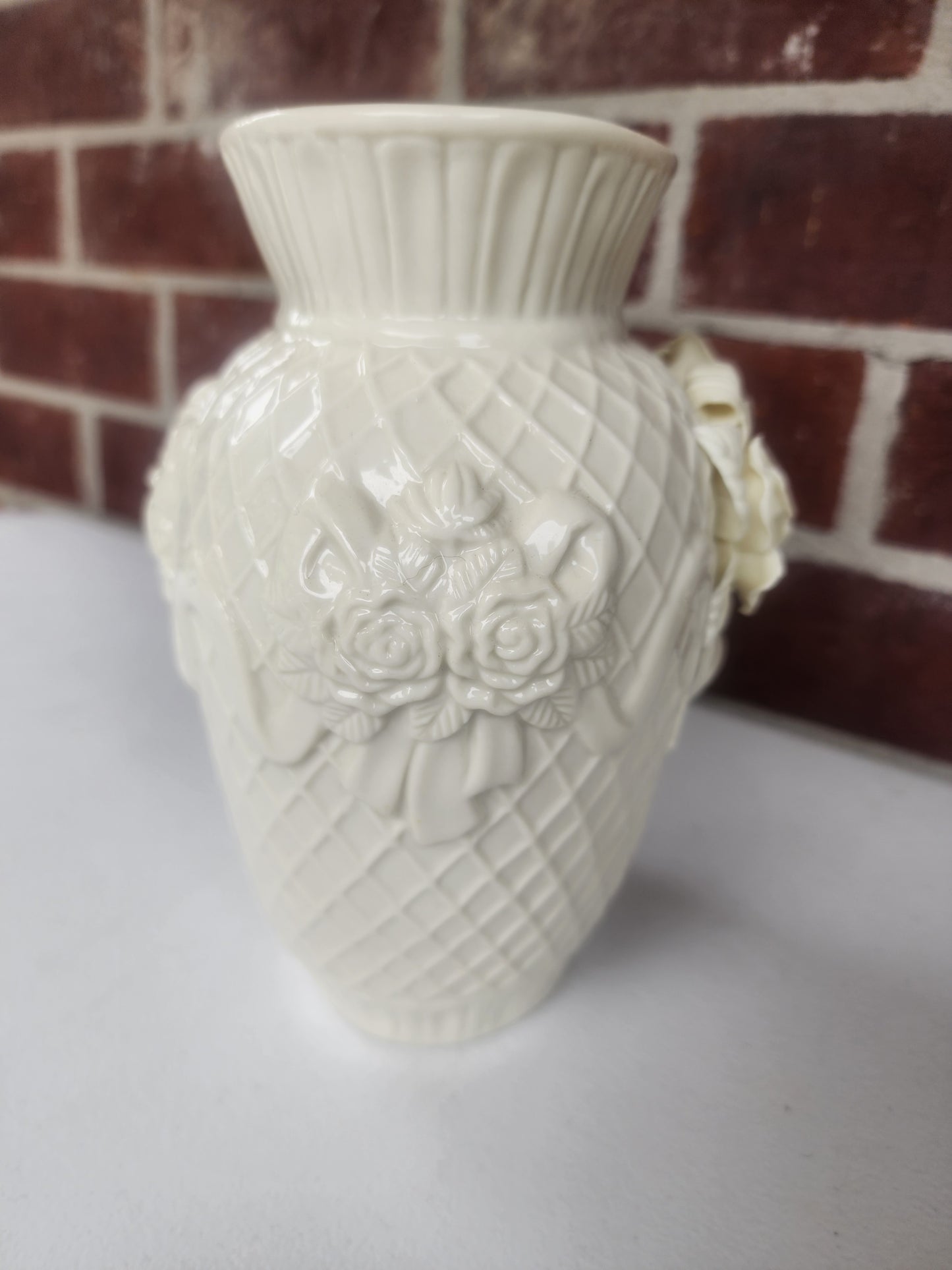 Embossed Ivory Vase: Capodimonte Style 7.5"
