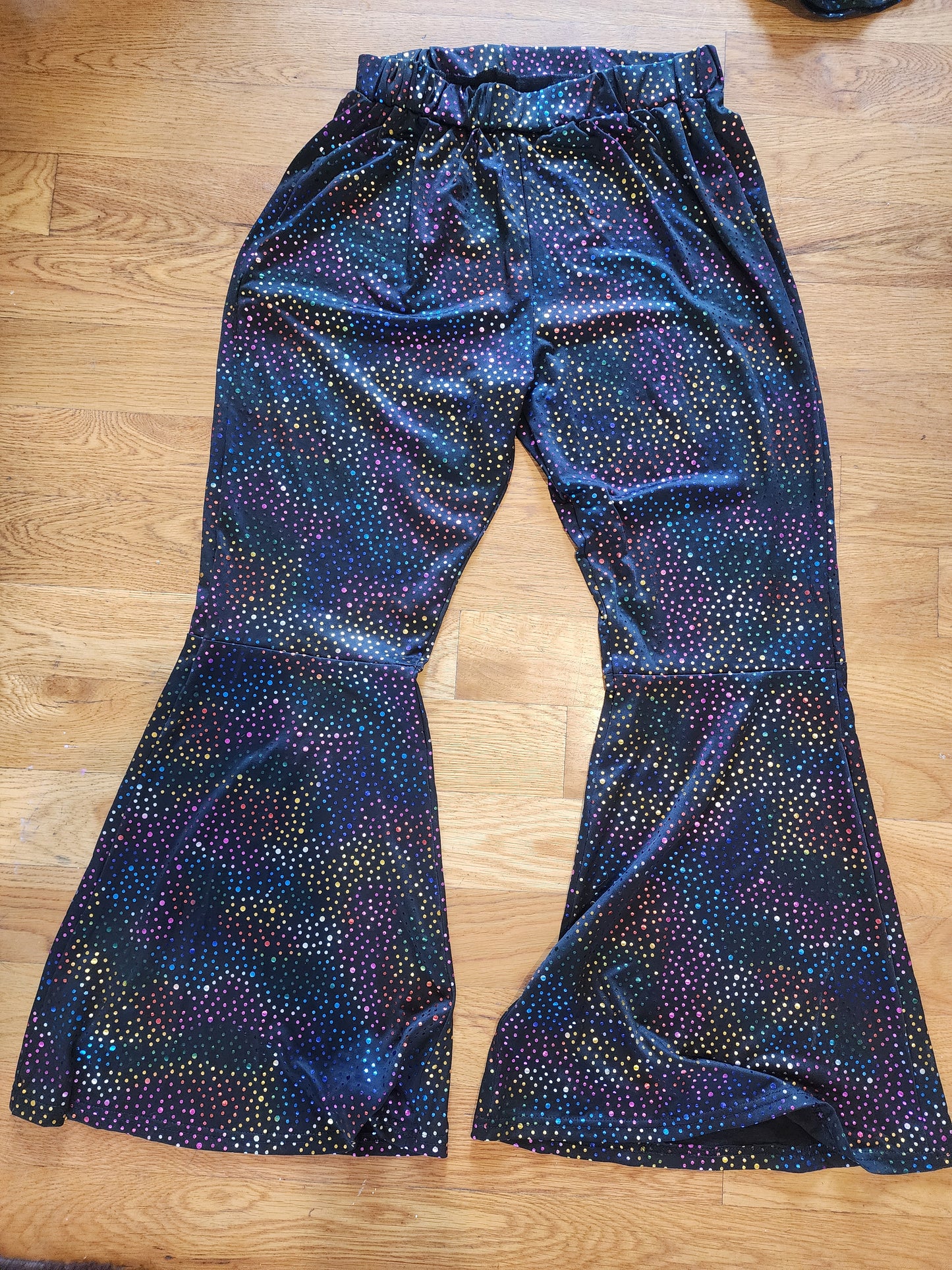Groovy 70s Disco Outfit for Women L - Shimmering Bell Bottoms & Top w/ Neck Tie Adult Large