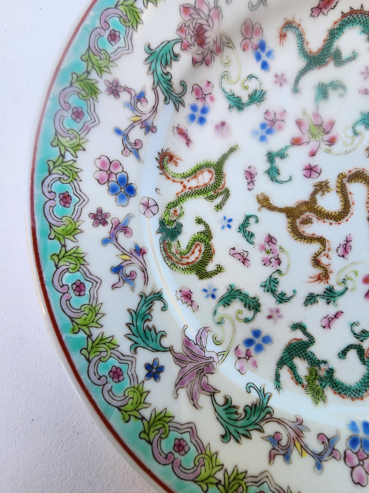Vintage Jingdezhen Porcelain Dragon Plate 9" - Factory Mark 09 Famille Rose