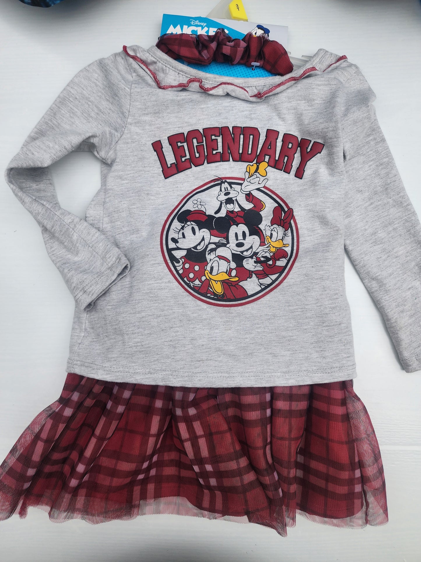 Mickey Mouse  Girls Long Sleeve Top, Tutu Skirt,  and Scrunchie 3T