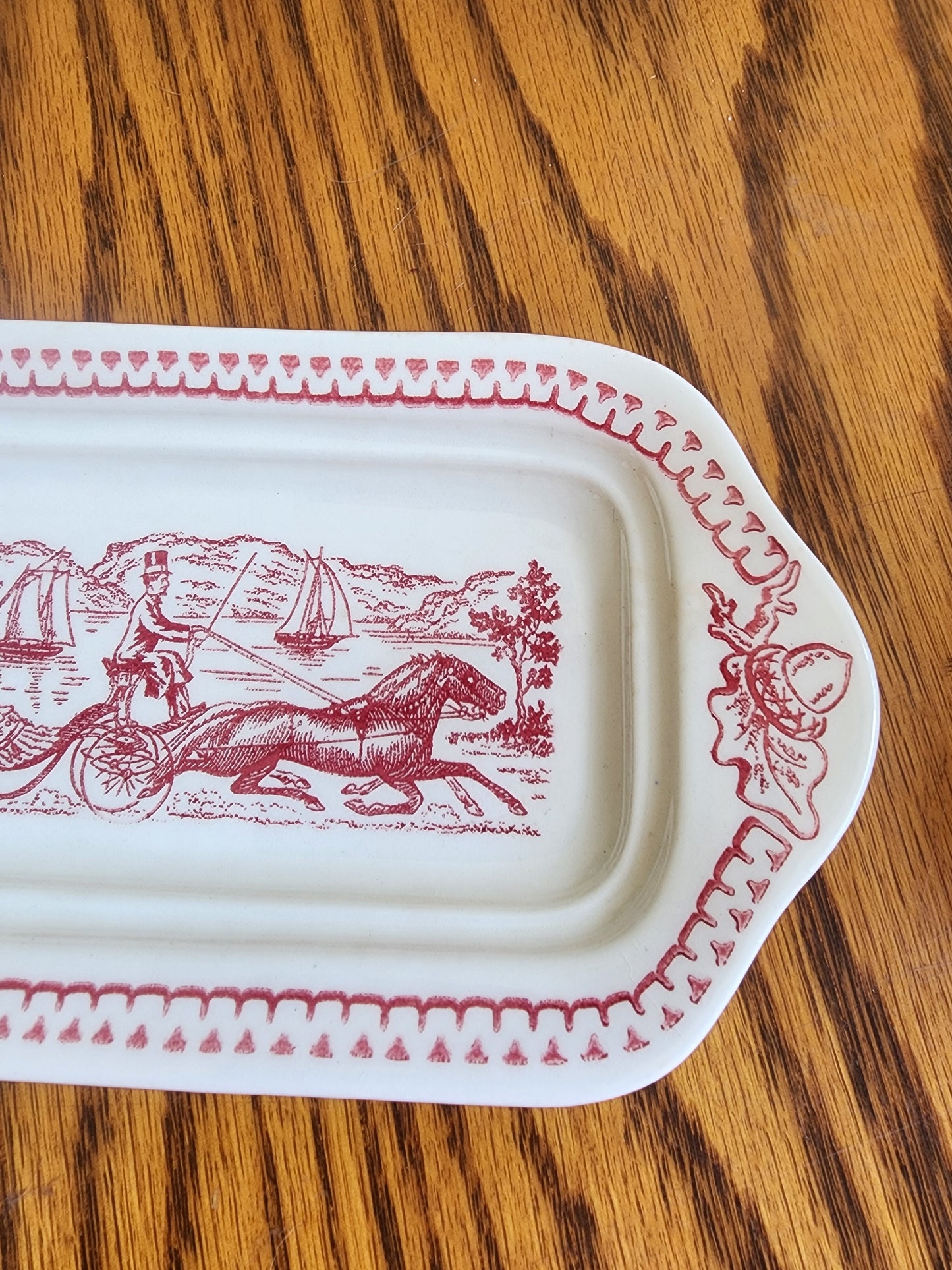 "Vintage Royal China 'Memory Lane' pink/red transferware butter dish base.