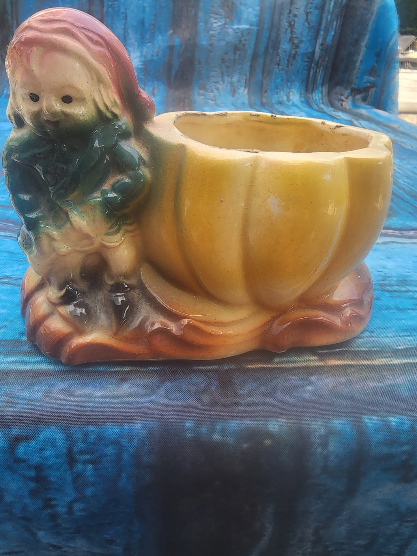 Vintage Ceramic Planter Fall gnome Pumpkin 1950s