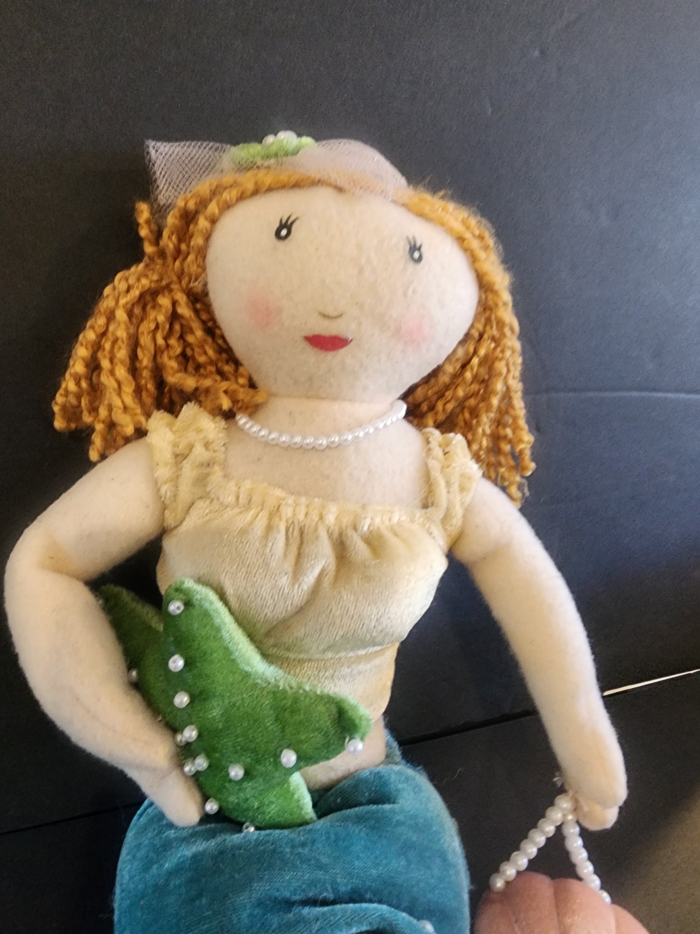 21” Beautiful Fairytale Mermaid Plush Doll Shelf Sitter faux Pearl Accents