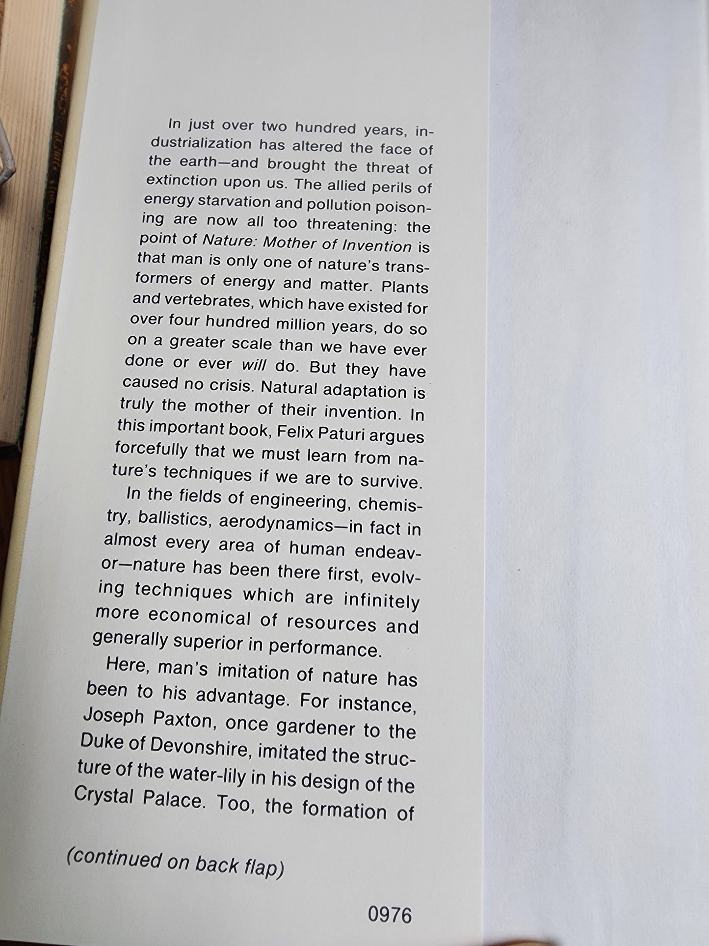 NATURE, MOTHER OF INVENTION: ENGINEERING OF PLANT LIFE By Felix R Paturi 1st ed.