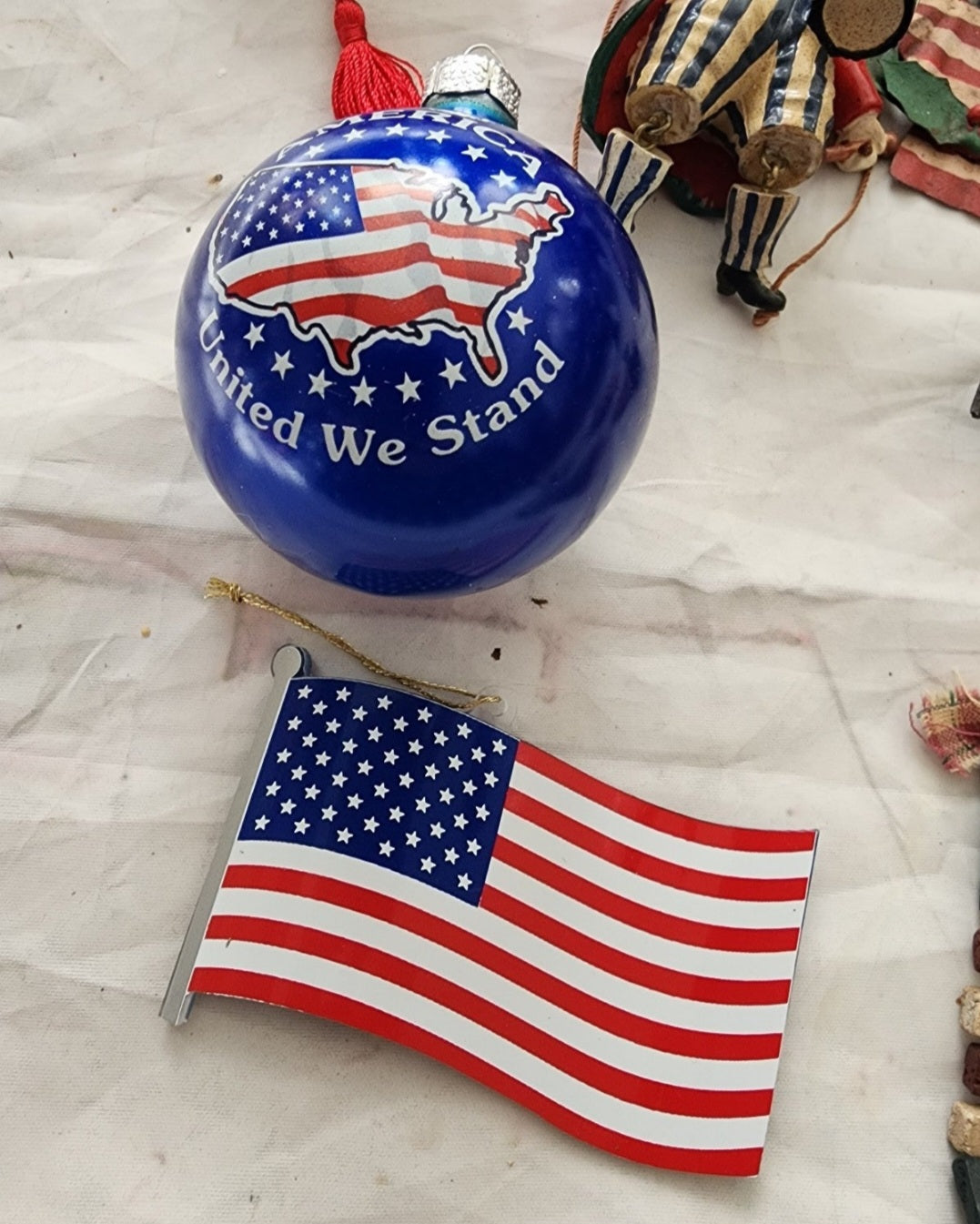 Lot of Patriotic Christmas or 4th of July Ornaments & Figurines Flag Eagle