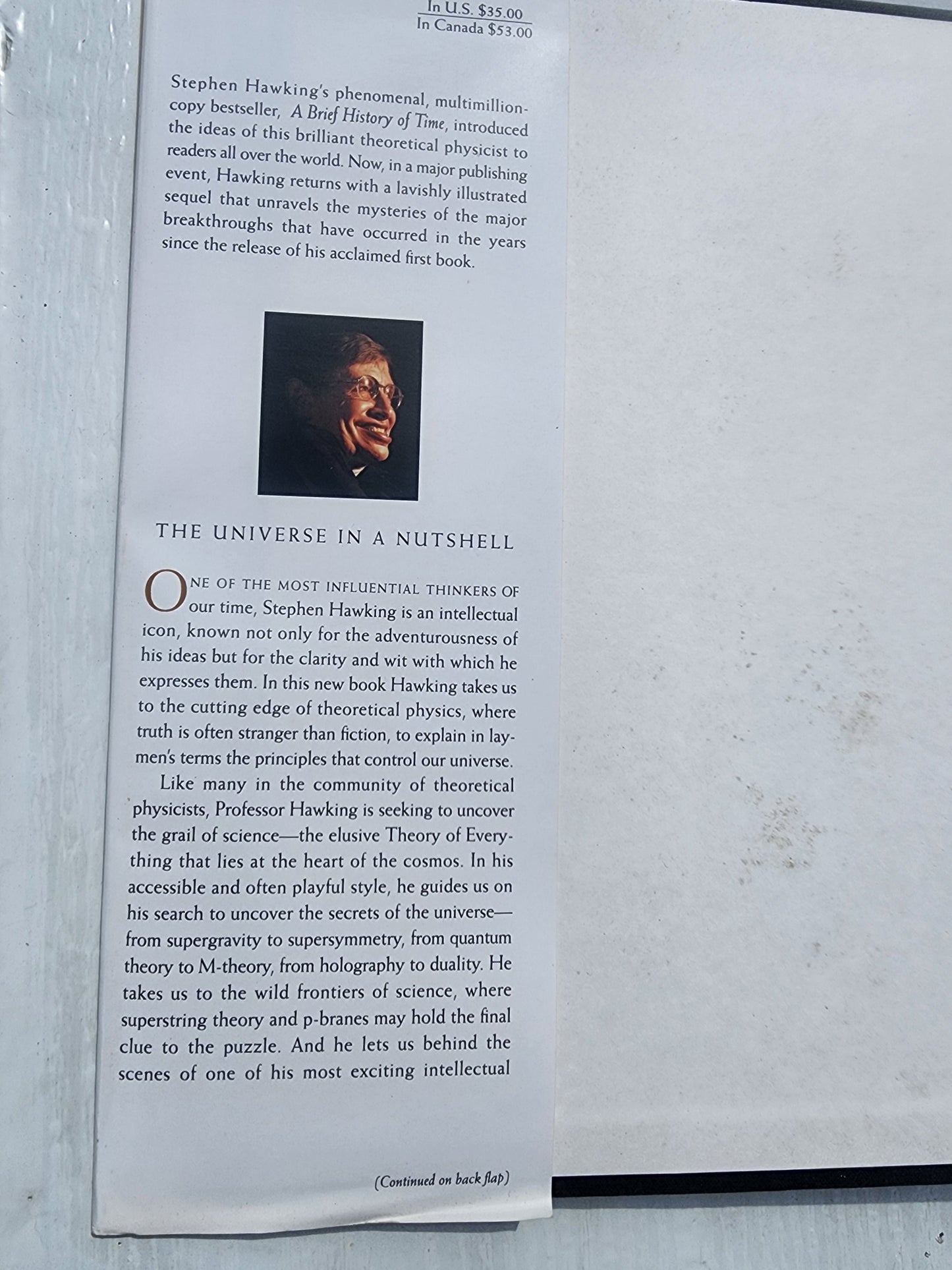 The Universe in a Nutshell Hardcover Book by Stephen Hawking 2001