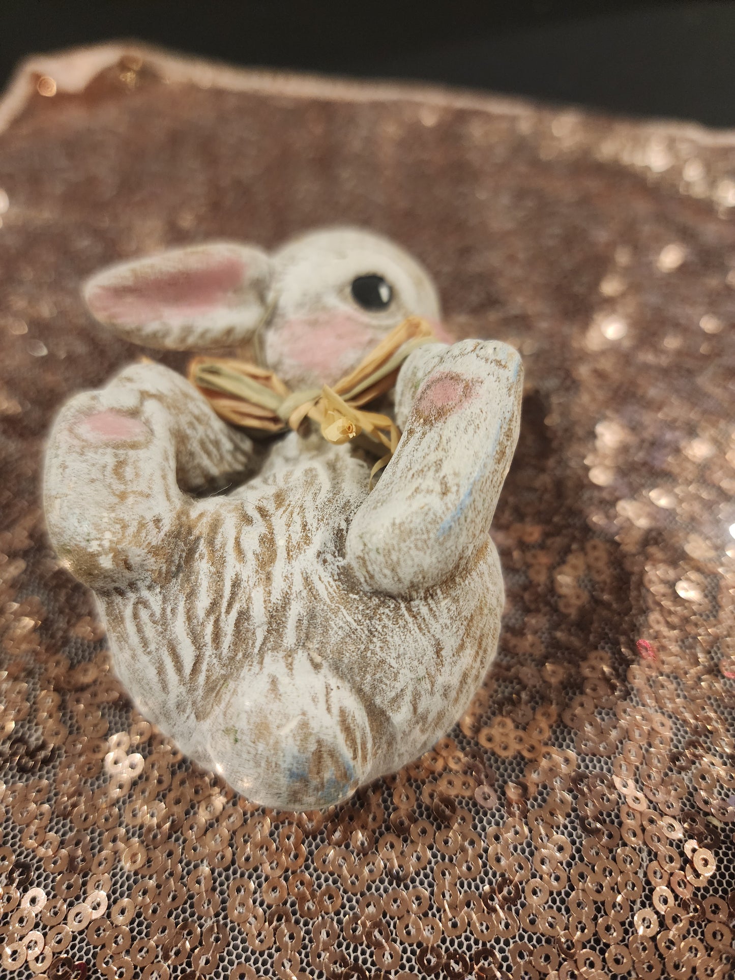 Cute Ceramic Rabbit laying playfully on back just in time for Easter