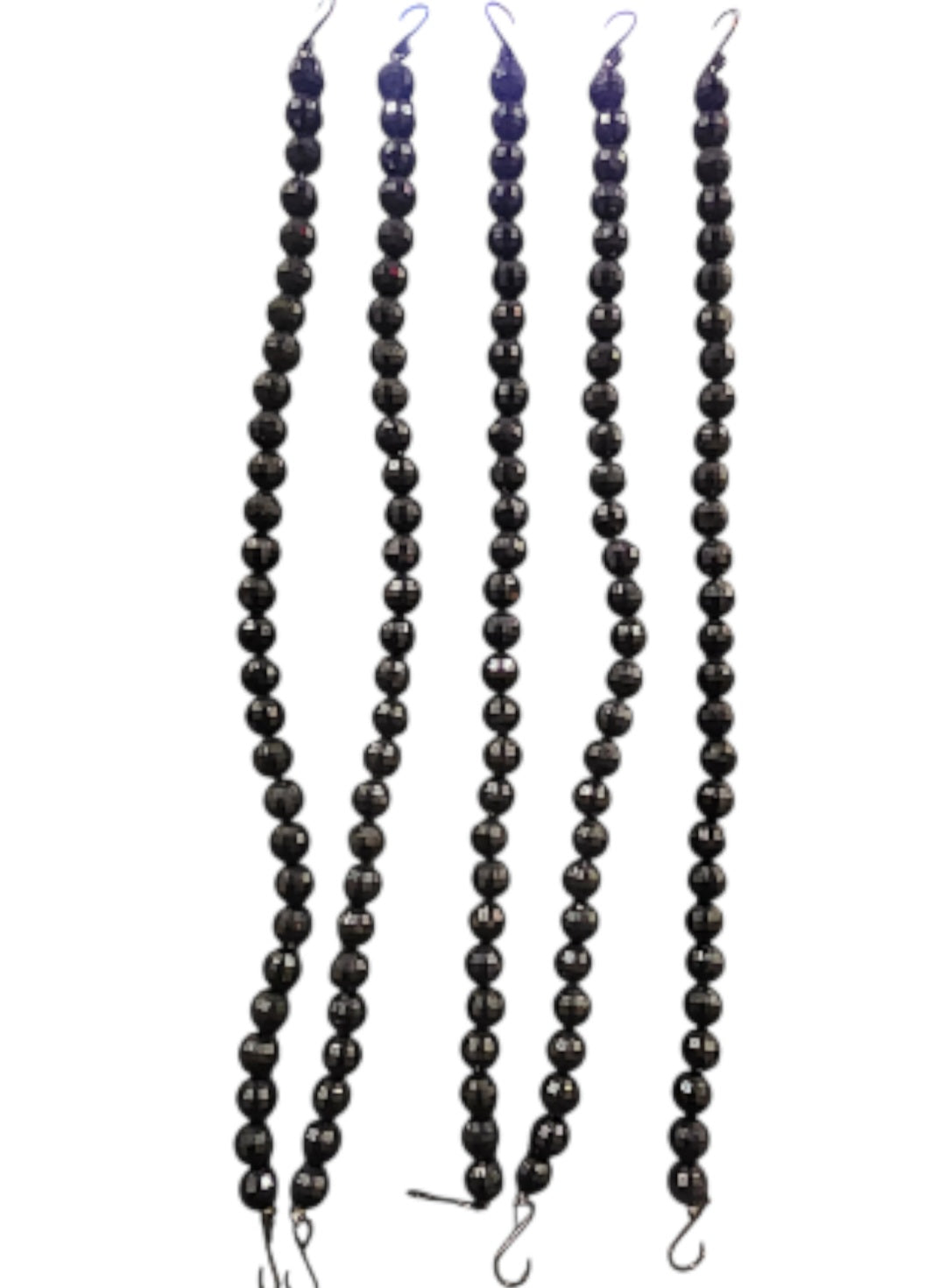 6 string black faceted beaded Ornaments with hooks on both ends
