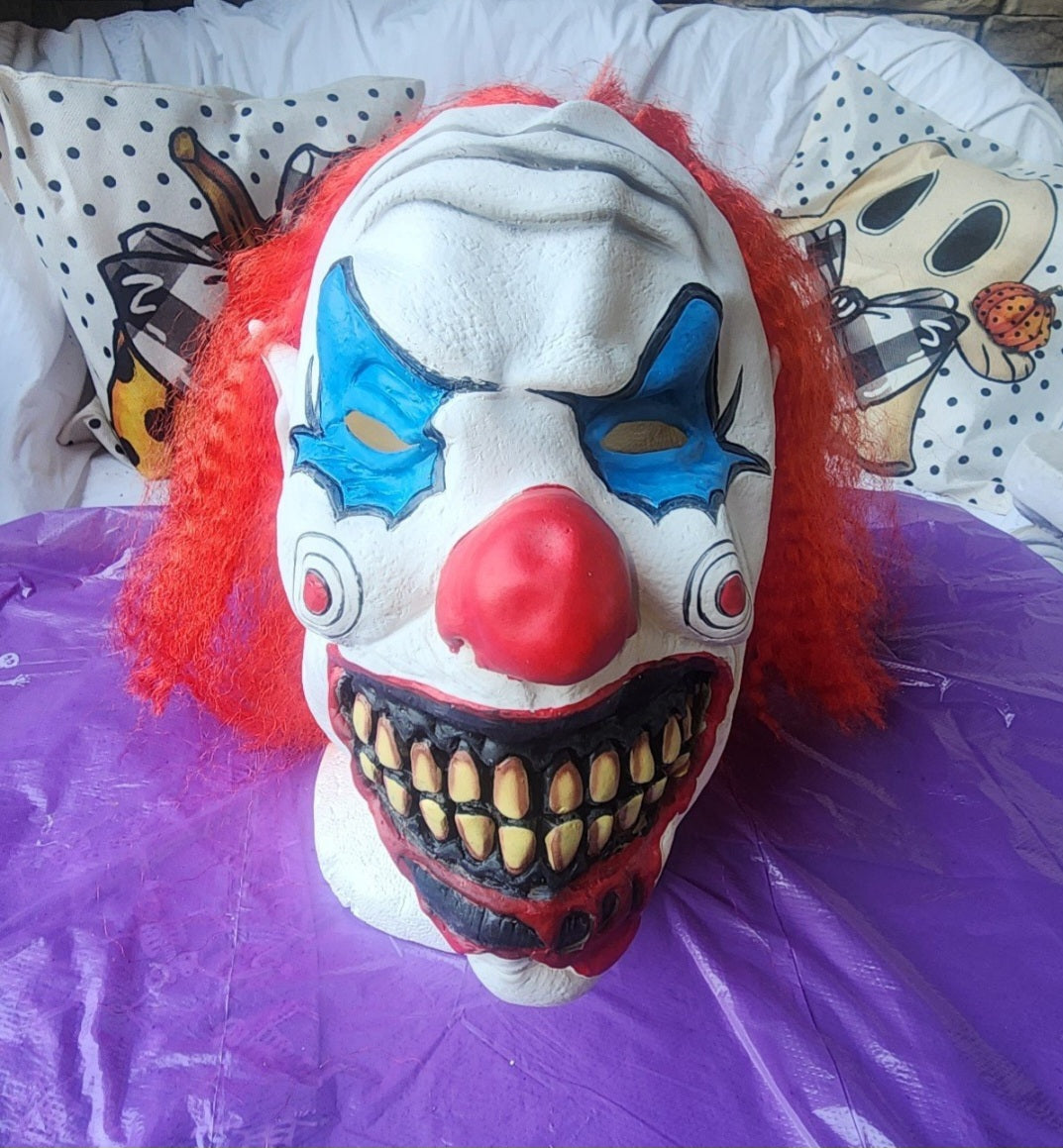 Scary Clown Mask Latex with Red Hair Costume Adult Horror IT Halloween vibe