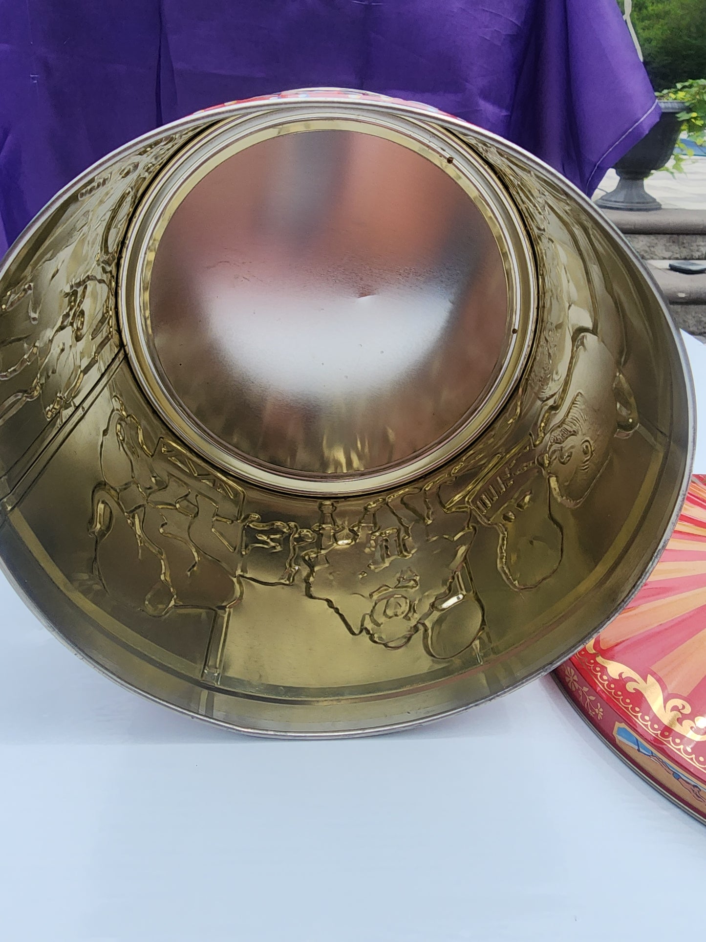 Vintage Poul Friis Big Top Circus Empty Cookie Tin Featuring Elephants, Horses, Monkeys & Lions