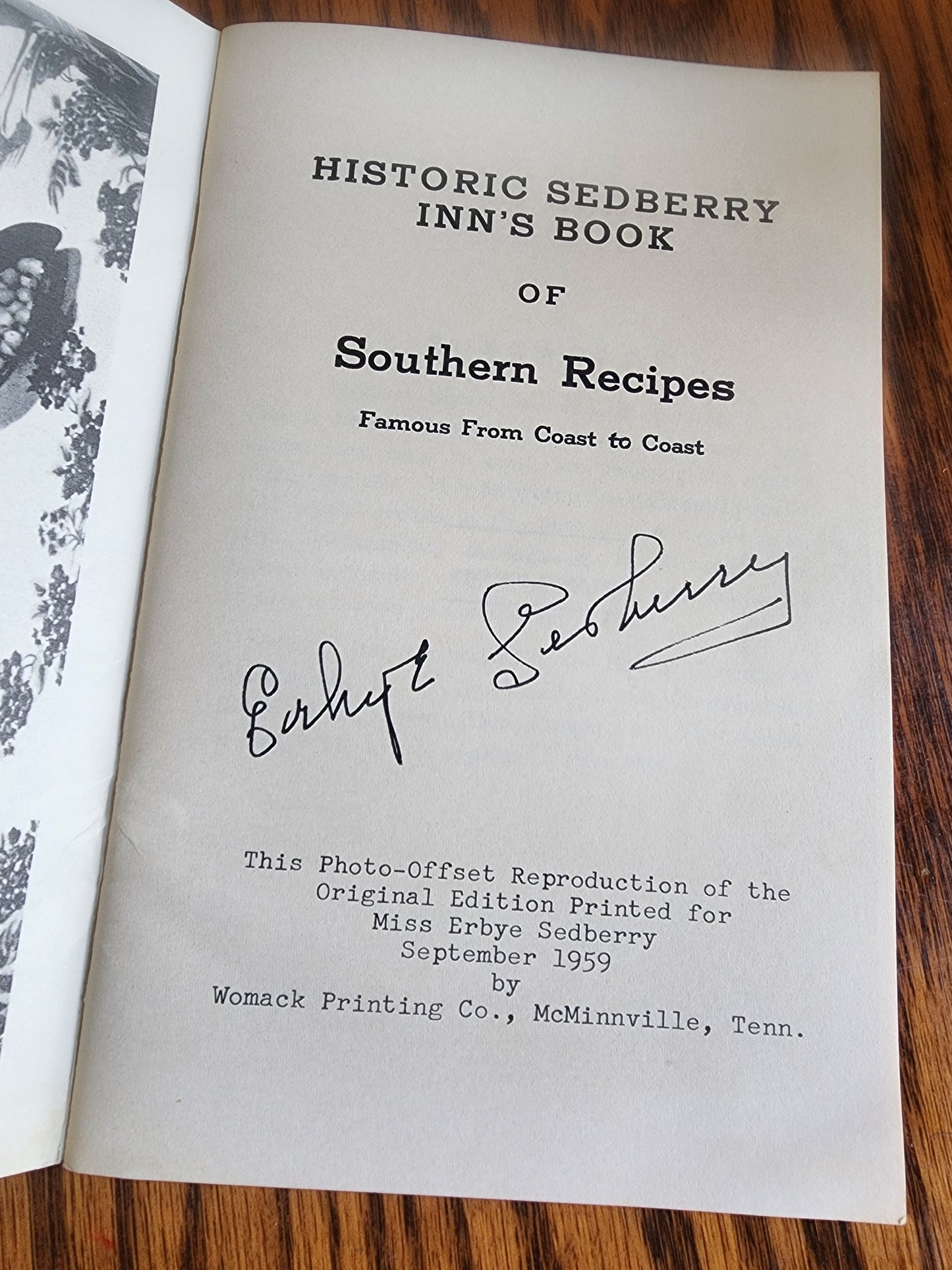 Sedberry Inn Recipes McMinnville Tennessee Southern Cookbook by Erbye Sedberry