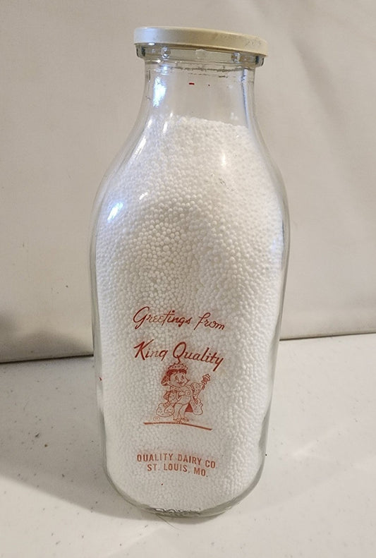 Vintage "Greetings from King Quality" Dairy Co. St. Louis Milk Bottle (8.75") Farmhouse Decor