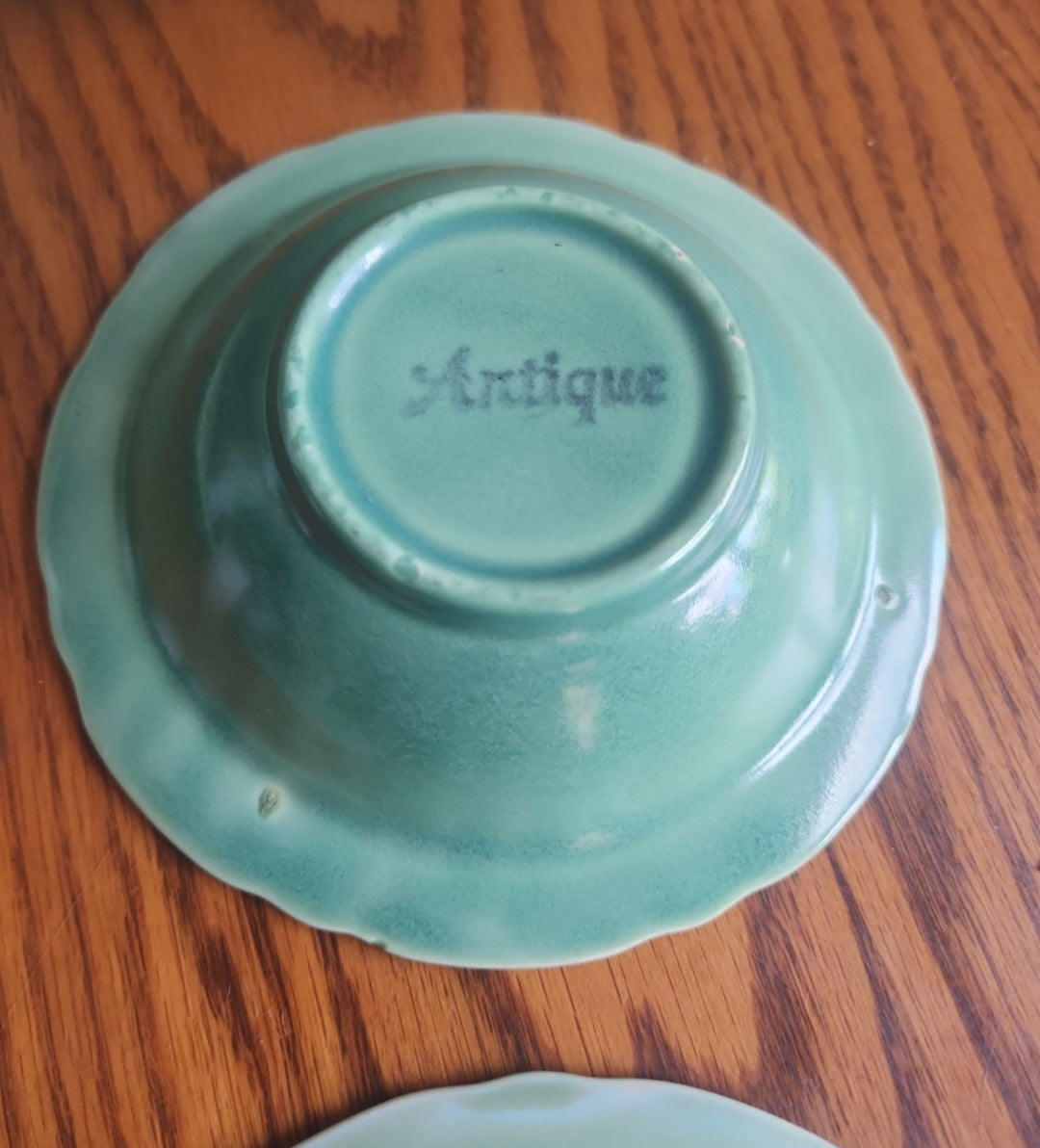 Vintage JMP Antique Green Floral Stoneware 3 Saucers & 2 Small Bowsl  set of 5
