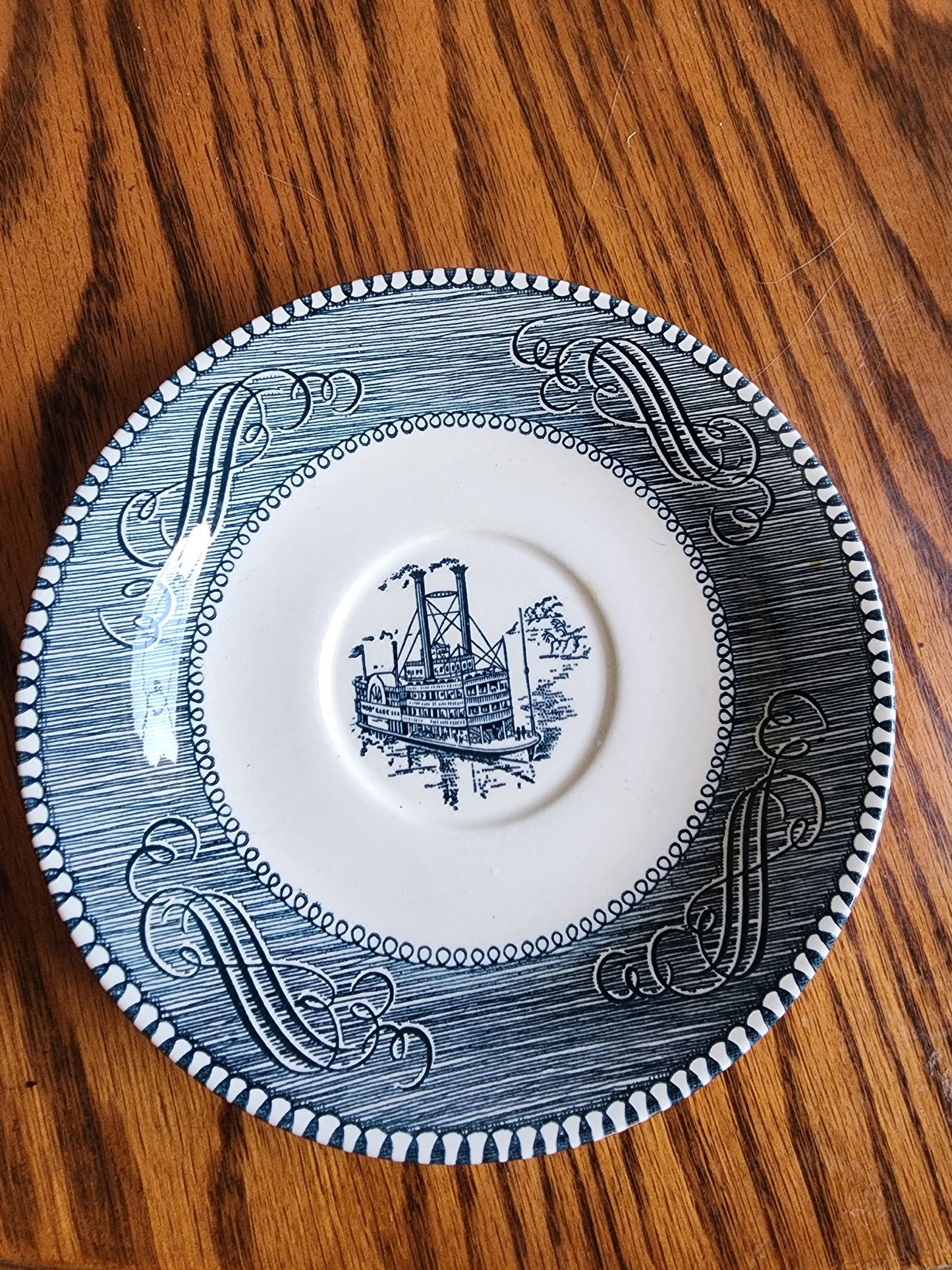 Vintage Currier & Ives Blue and White Saucer 6"