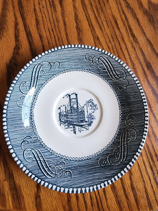 Vintage Currier & Ives Blue and White Saucer 6"