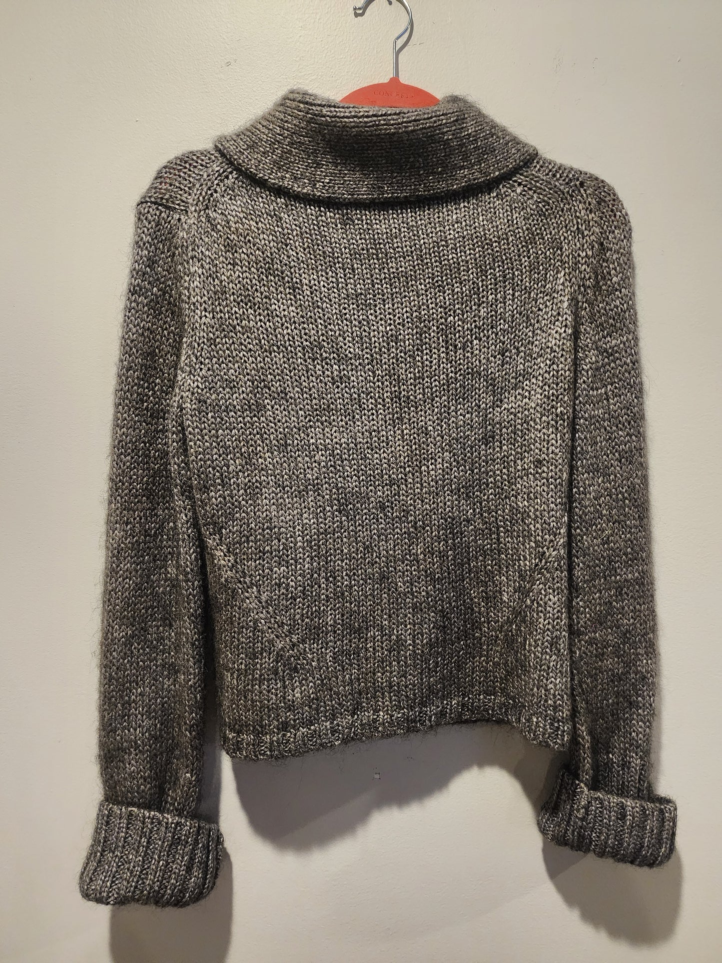 Express Vintage Gray Knit Sweater Jacket L Zipper Cropped Marled Wool Blend