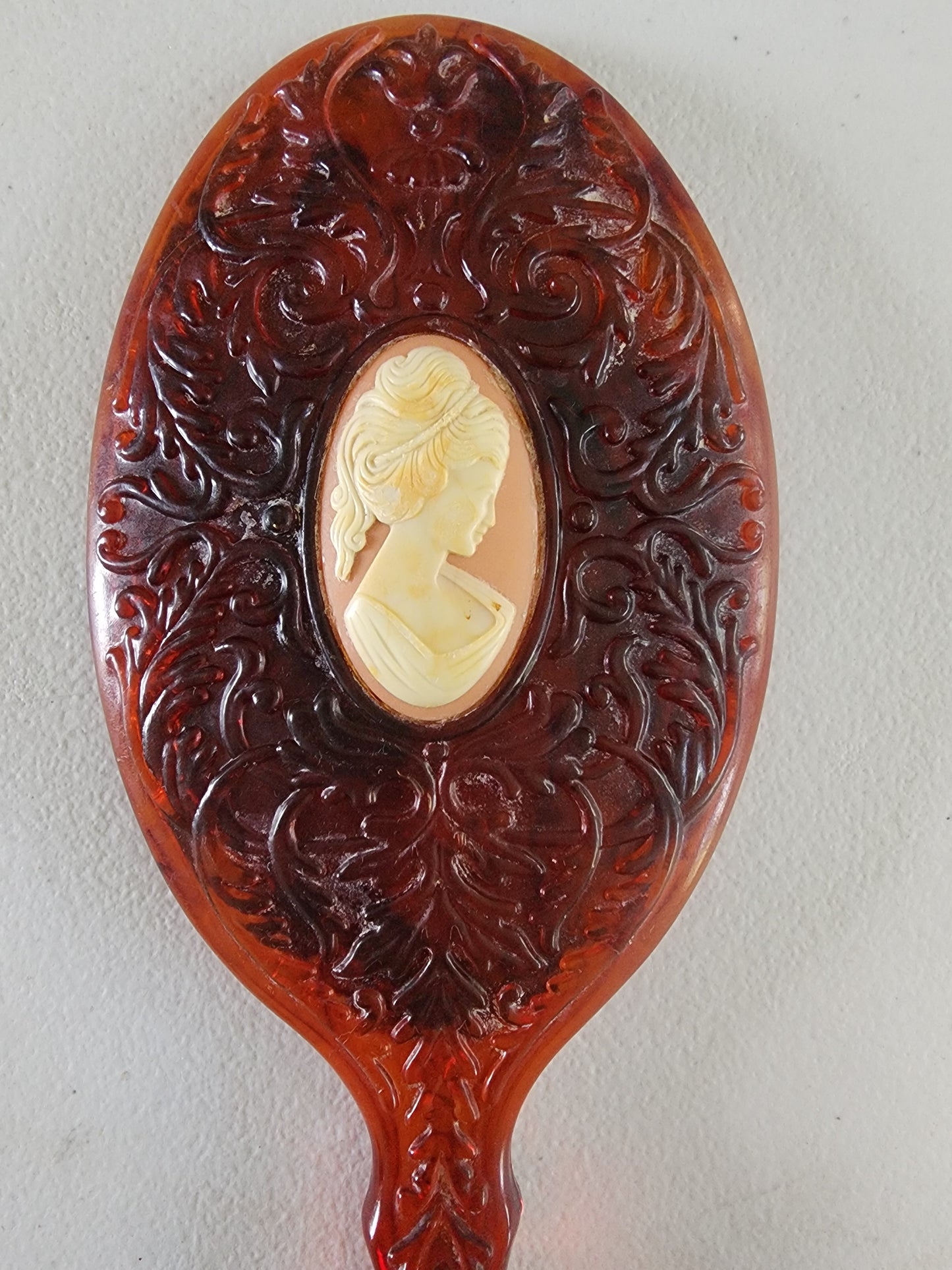 Vintage Avon Cameo Vanity Mirror 9.5" Celluloid Amber Color Tortoise Shell