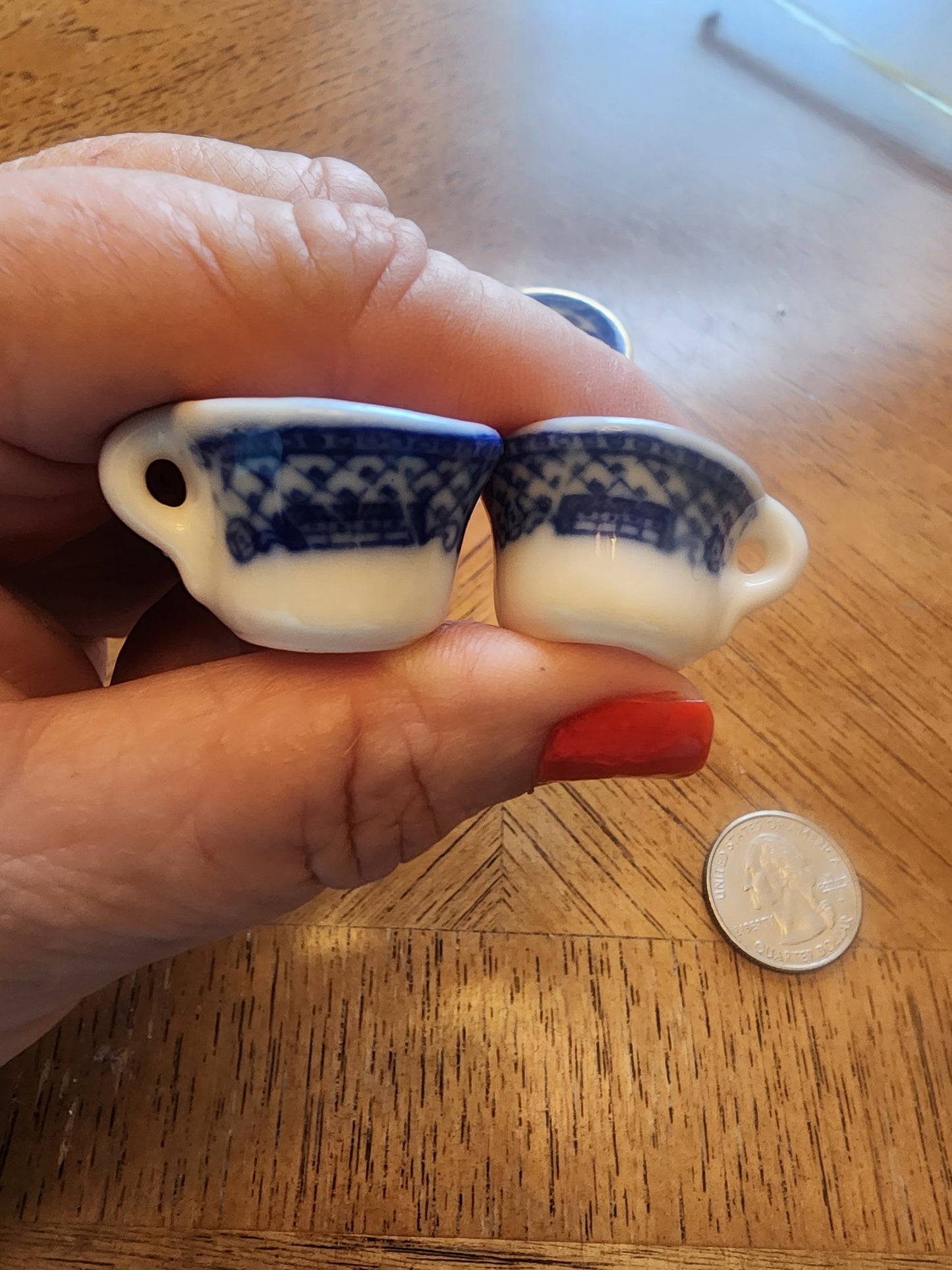 Miniature China teacups and saucer blue & white