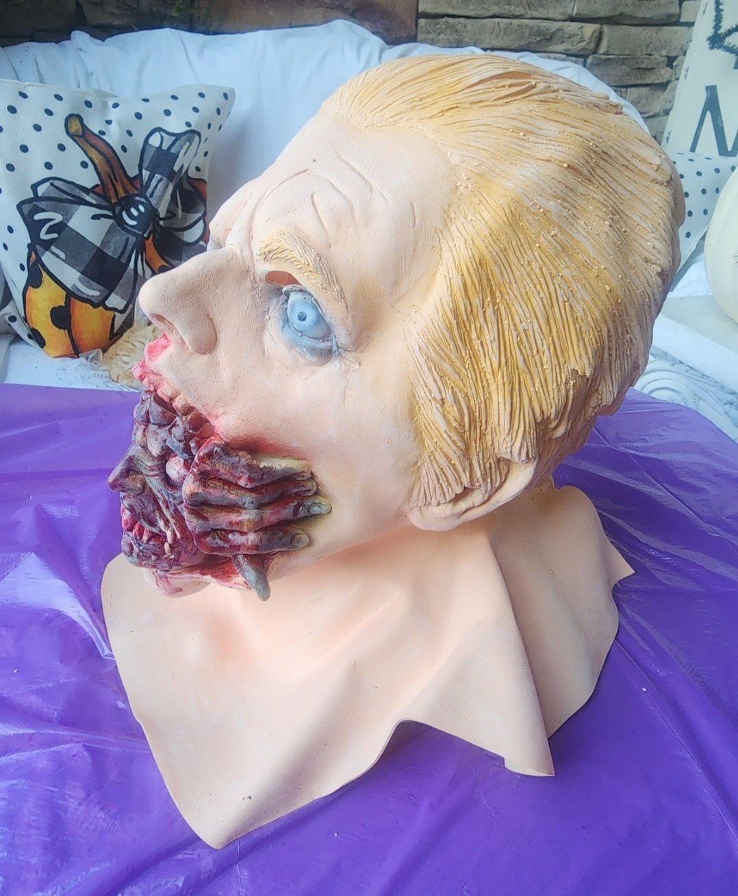 Horror latex Mask with alien coming out of man's Mouth