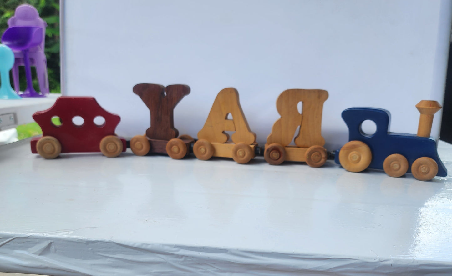 Vintage Wooden Magnetic Name Train – "RAY" (Engine & Caboose)