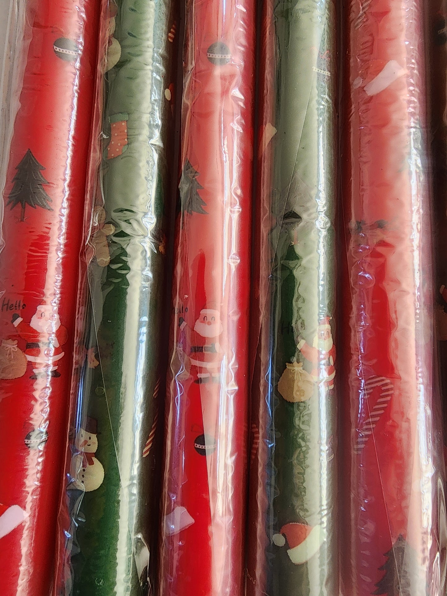 New 12 Christmas 12" taper Candles 6 Red & 6 Green with snowmen. Santa's, Christmas Trees & peppermint.