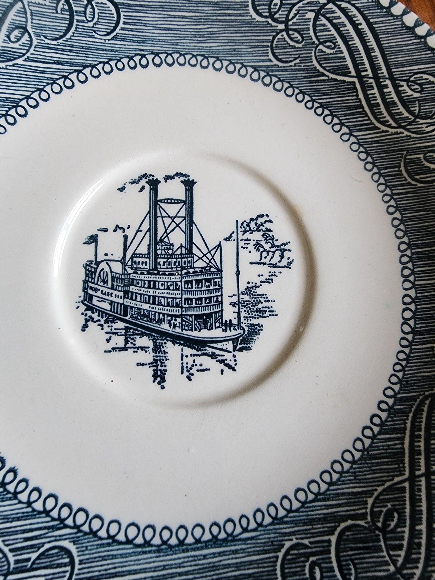 Vintage Currier & Ives Blue and White Saucer 6"