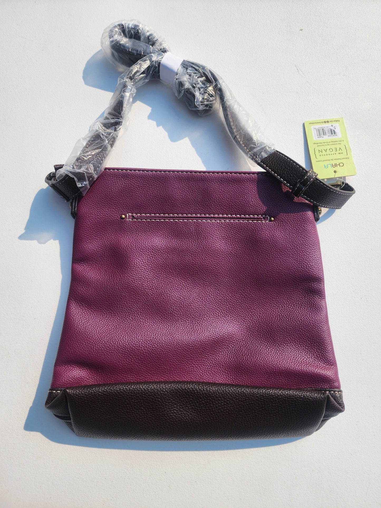 Chala Handbag vegan Purple leather Embellished with floral forget me nots