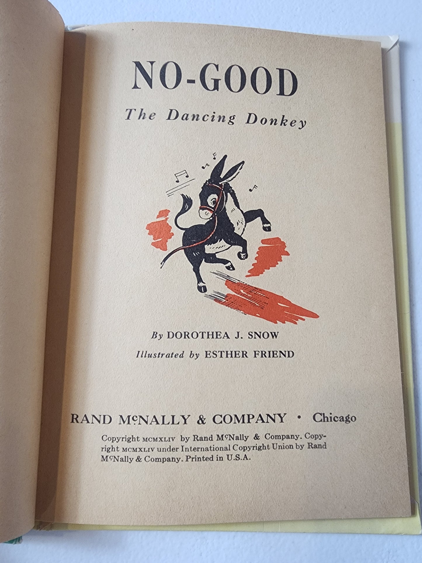 NO-GOOD The Dancing Donkey Rand McNally Junior Elf Book 1944 19 cents on book