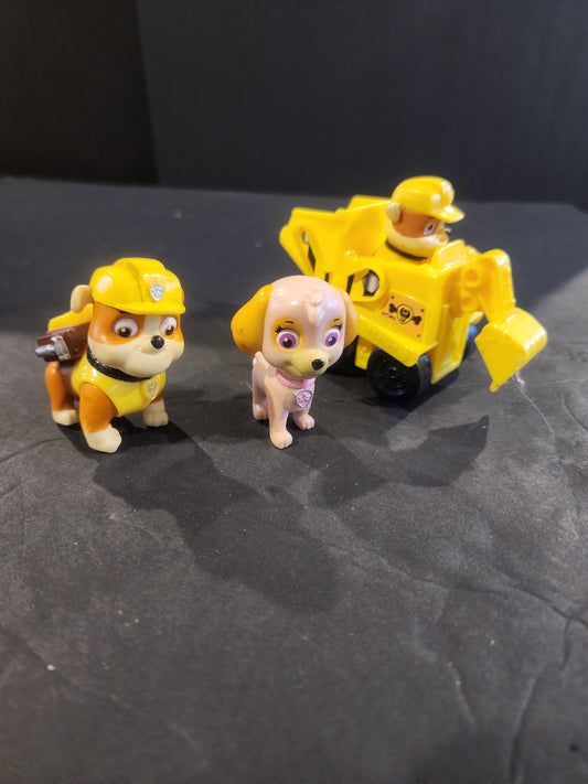 Paw Patrol Sky., Rubble and Rubble with bulldozier vehicle Lot of 3