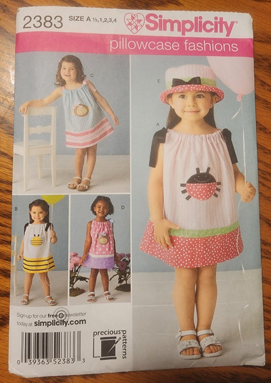 Simplicity 2383 size 1/2,1,2,3,4 Pillowcase Dress Pattern Ladybug, Bee