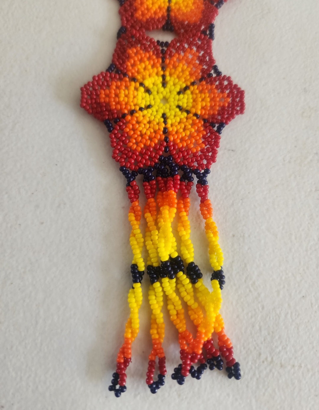 Handcrafted Beaded Flower Statement Necklace - Fire Gradient, bohemian