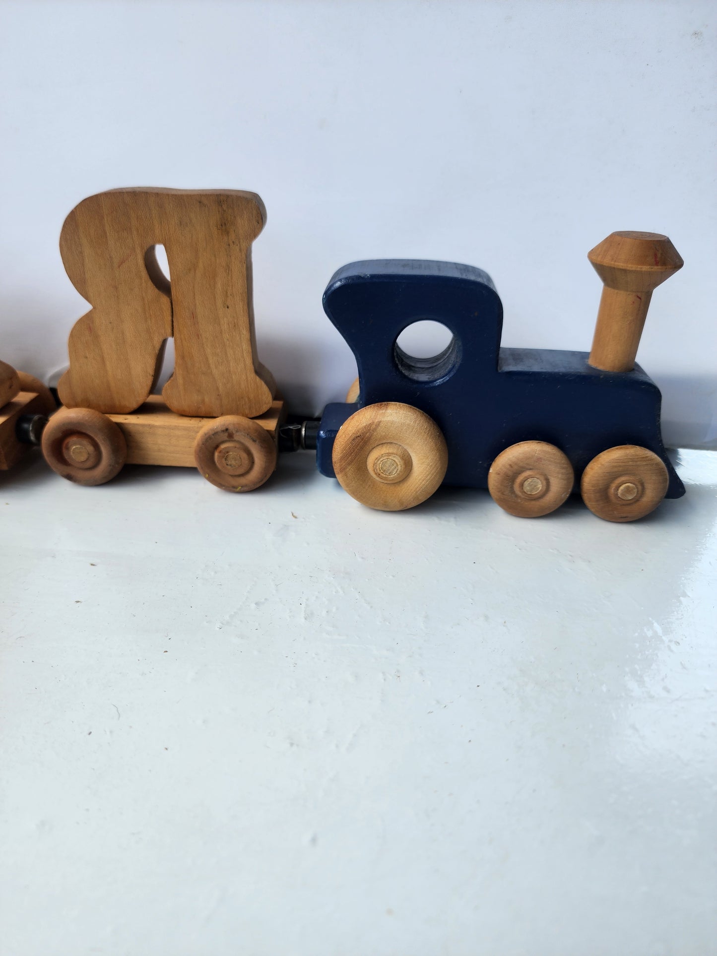 Vintage Wooden Magnetic Name Train – "RAY" (Engine & Caboose)
