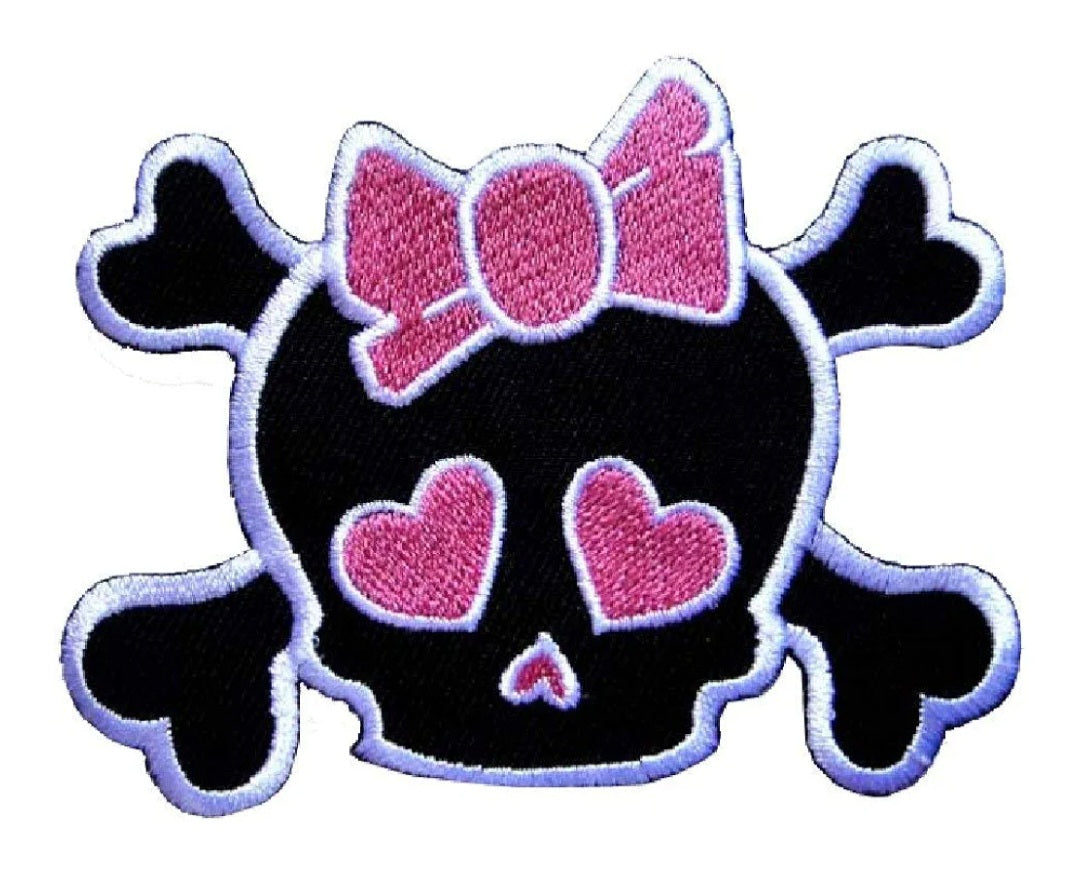 Pink Crossbones Skull Embroidered Iron on Patch Jacket Backpack