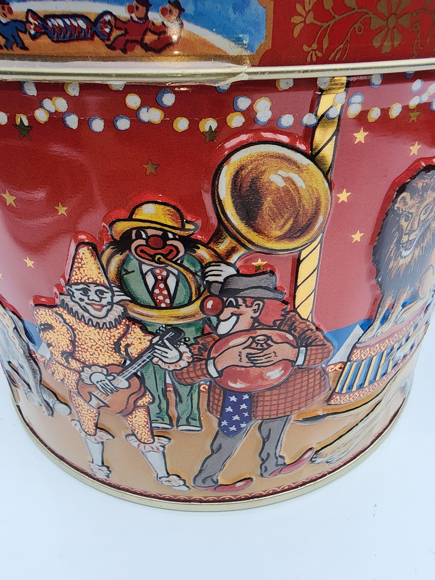 Vintage Poul Friis Big Top Circus Empty Cookie Tin Featuring Elephants, Horses, Monkeys & Lions