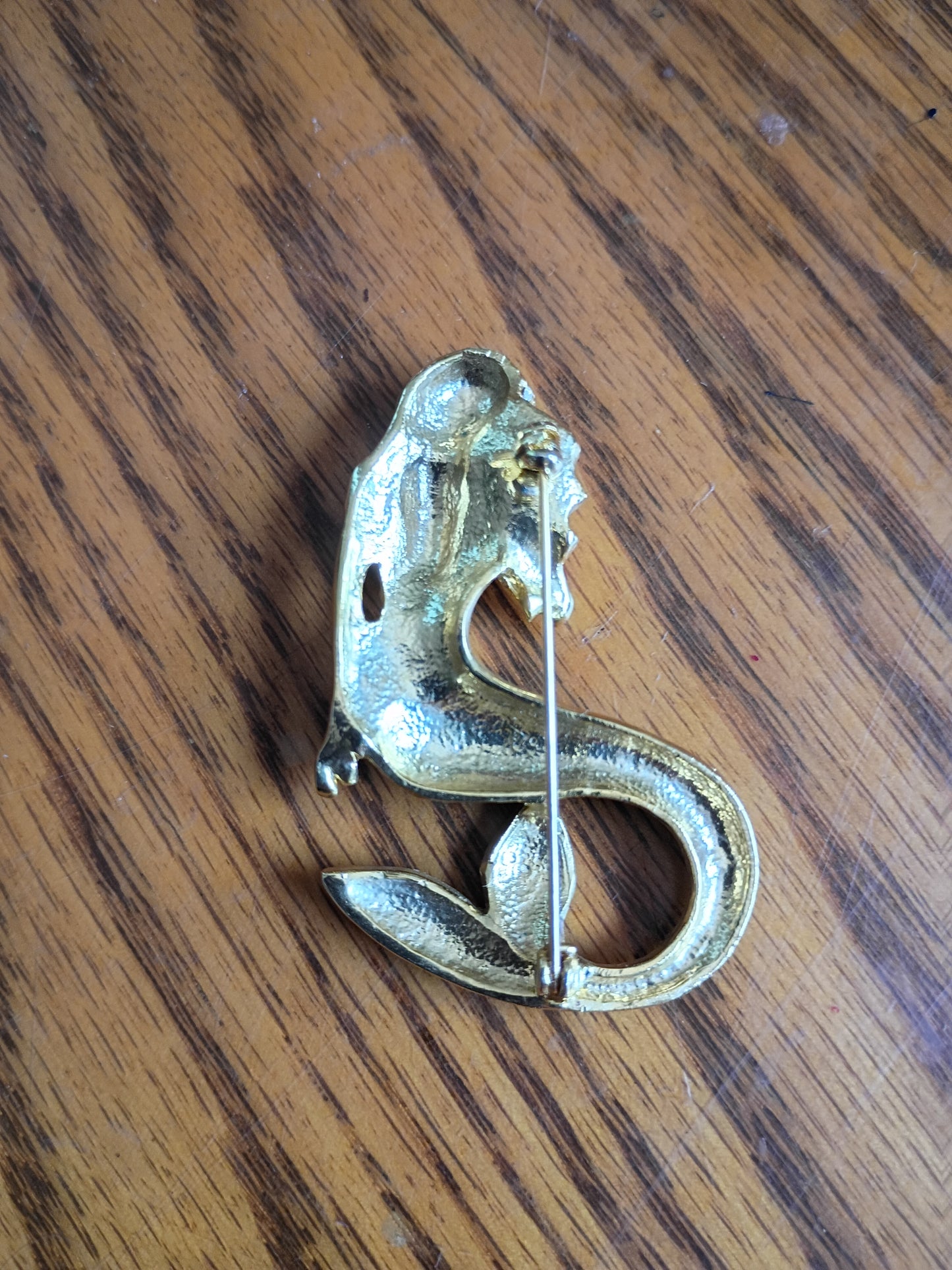 Vintage Style Gold Tone Enamel Mermaid Brooch Pin