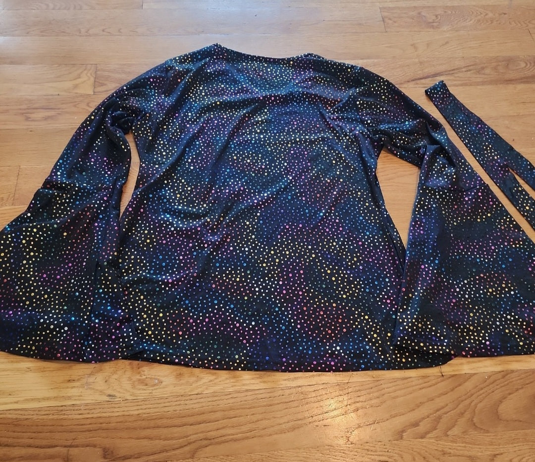 Groovy 70s Disco Outfit for Women L - Shimmering Bell Bottoms & Top w/ Neck Tie Adult Large