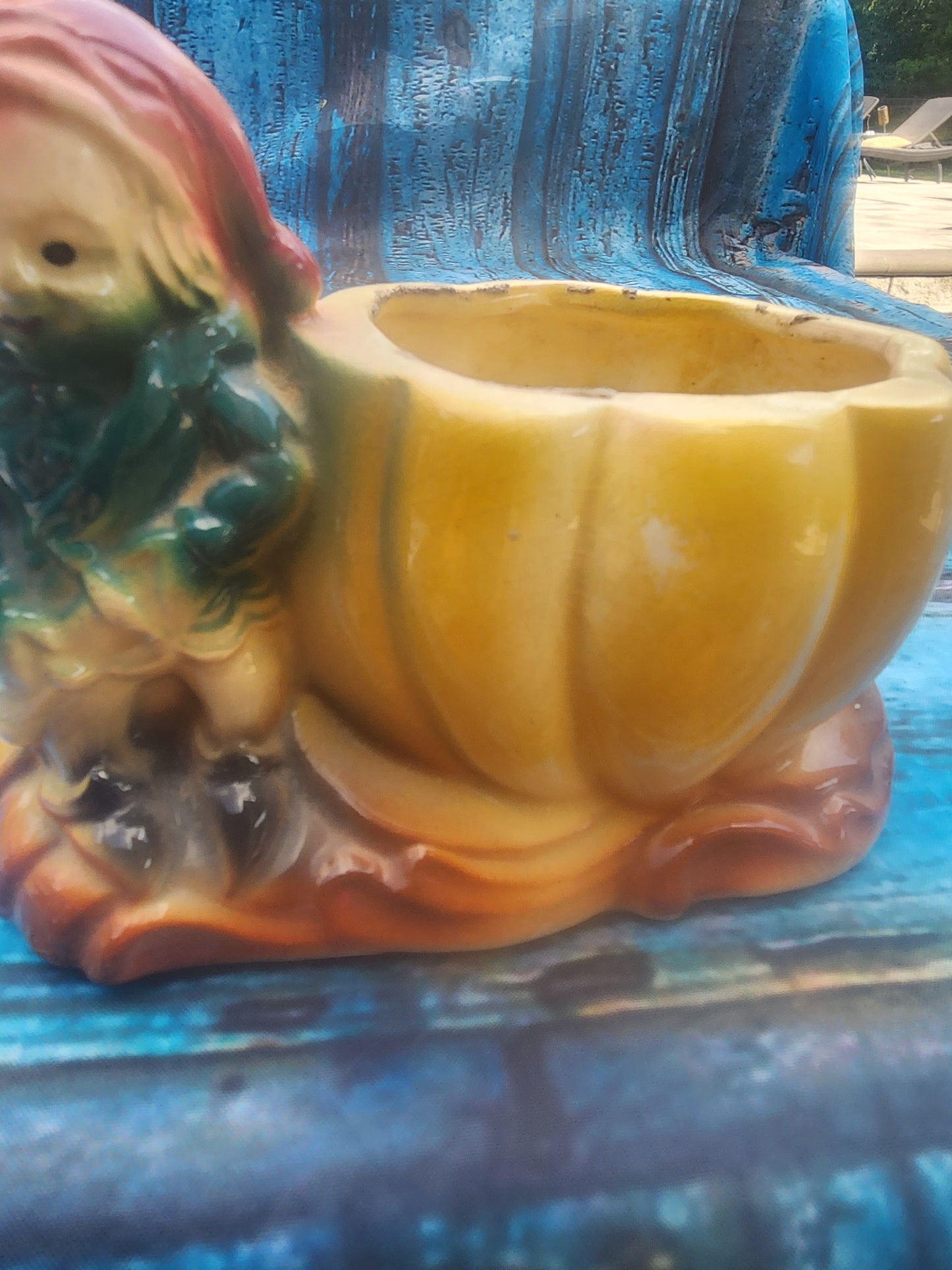 Vintage Ceramic Planter Fall gnome Pumpkin 1950s