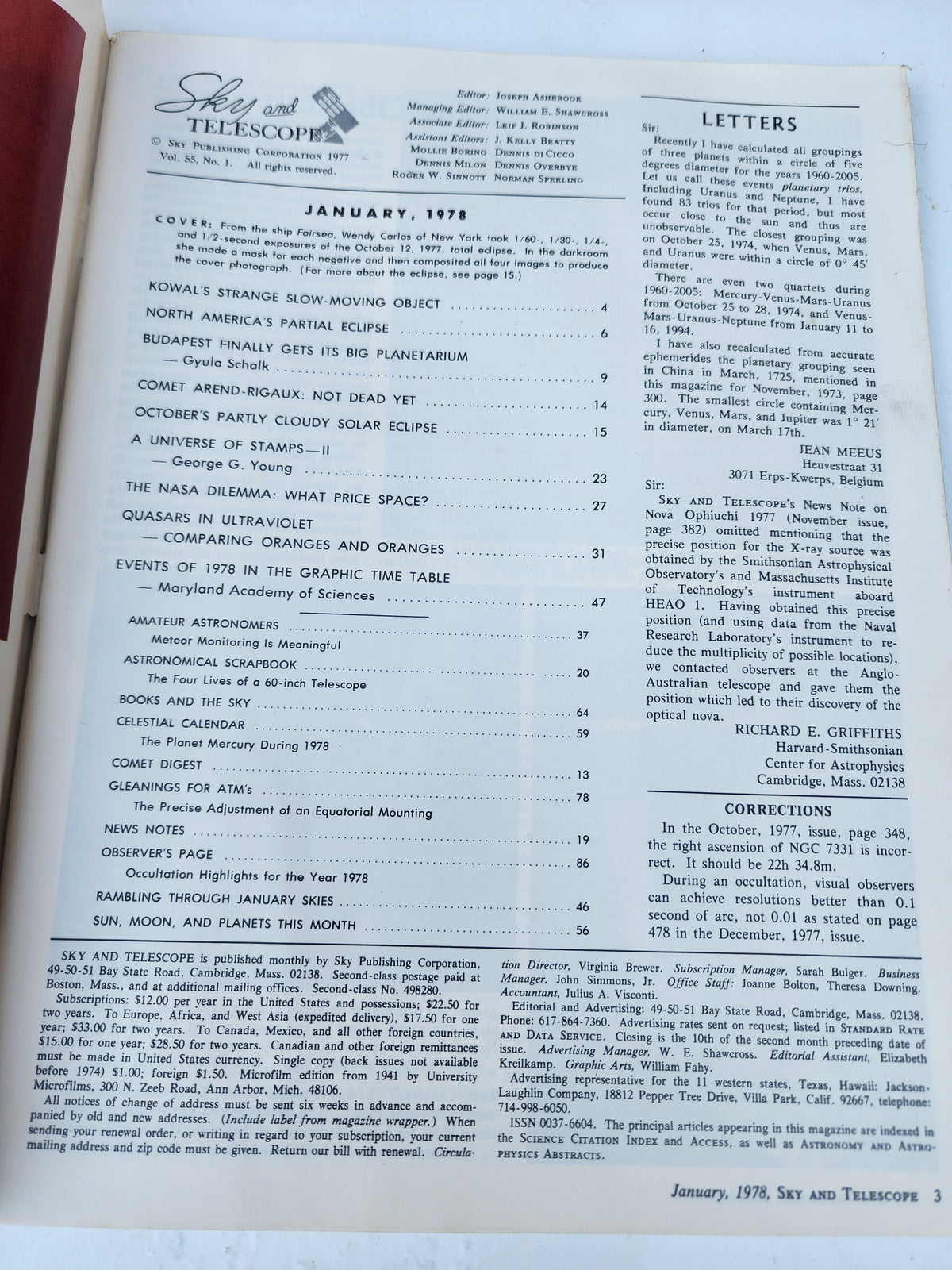 Sky and Telescope  January 1978 Vol. 55, #1