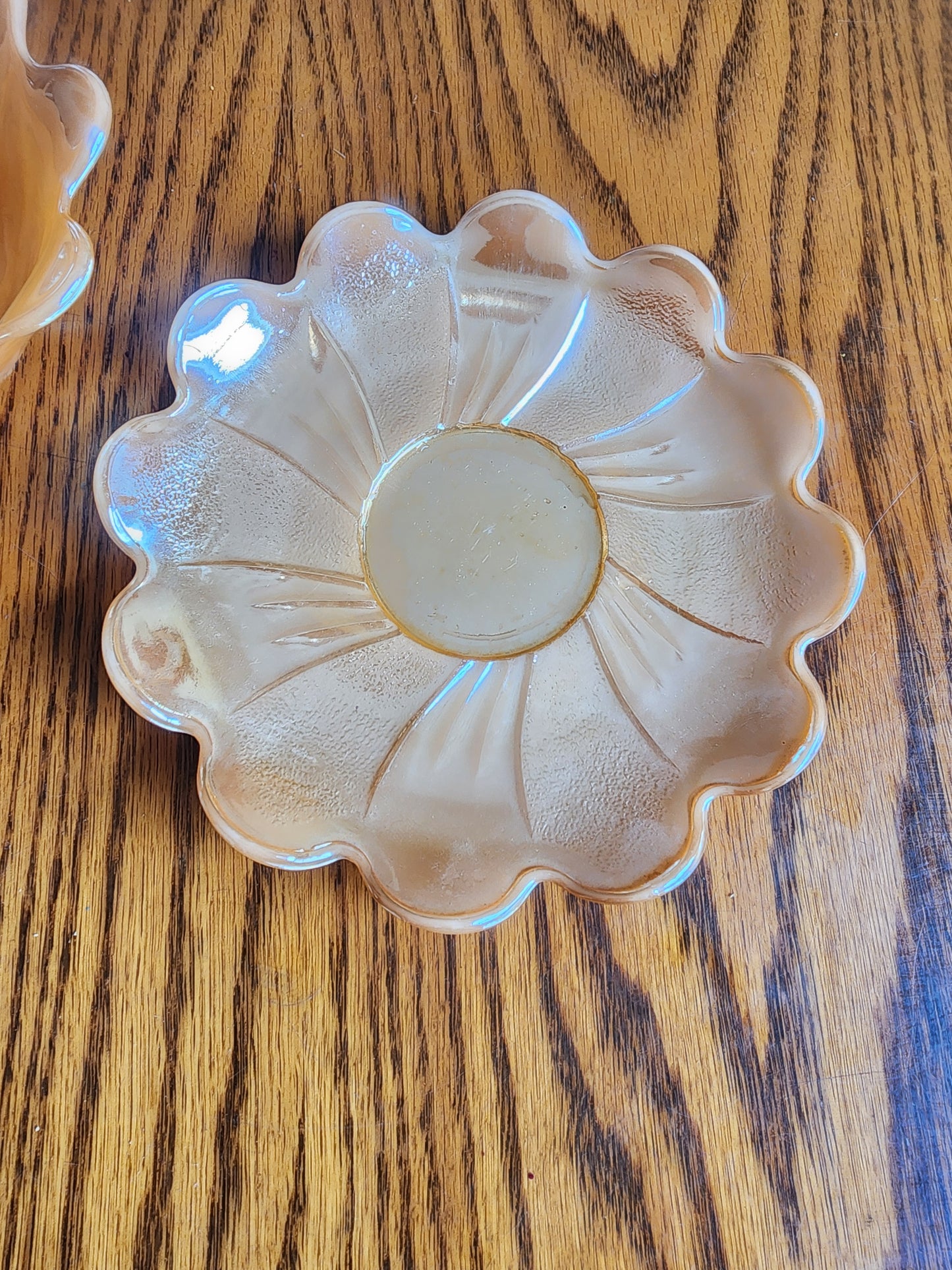 Vintage Fire-King Peach Lustre Petal Bowl & Saucer Set Anchor Hocking Milk Glass