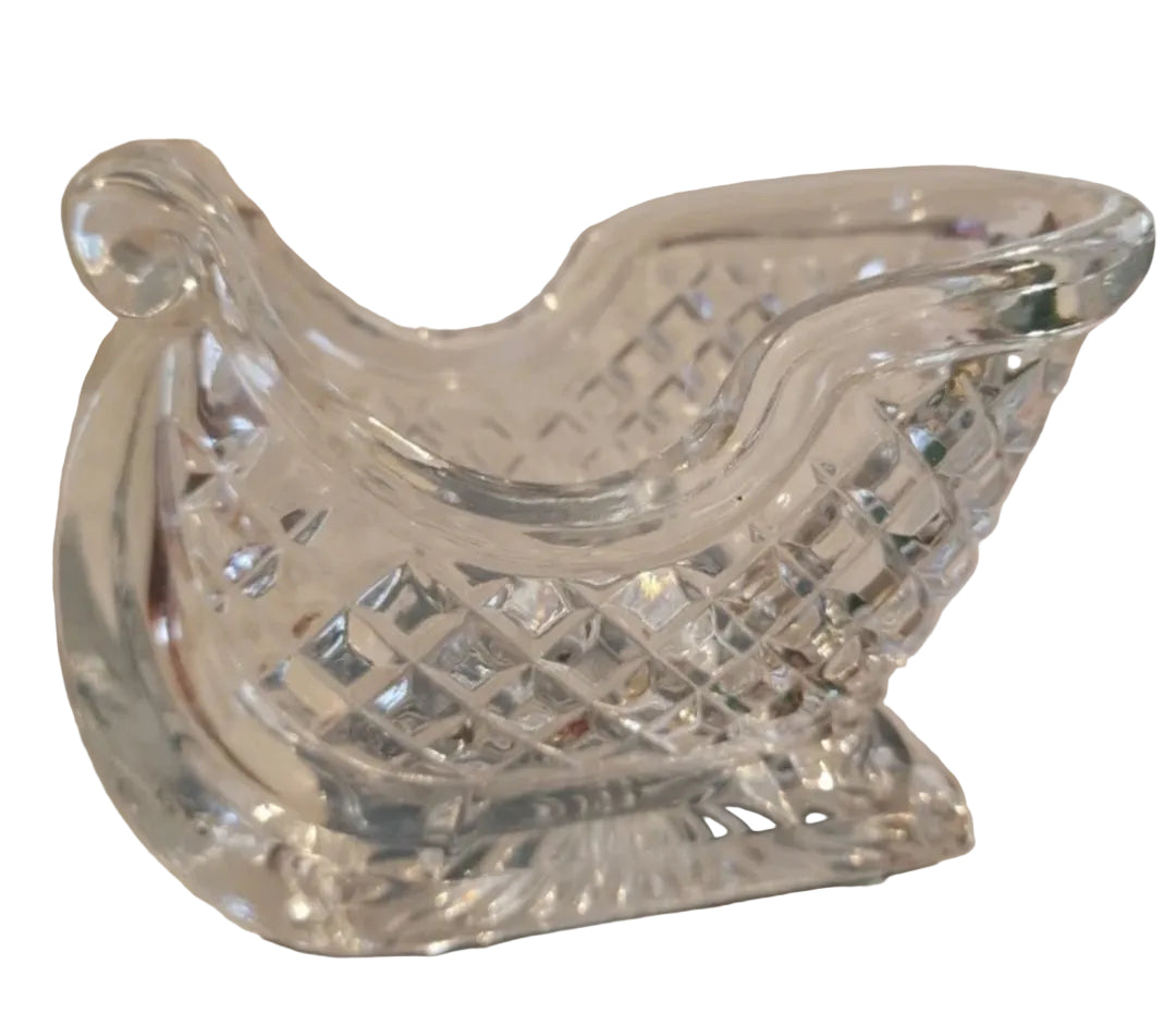 Lenox Sleigh 24% Lead Crystal Glass Christmas Candy Dish Heavy
