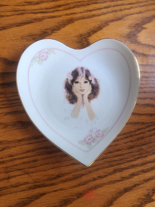 Enesco 1980 Plate The Look of Love Trinket Dish Girl Portrait