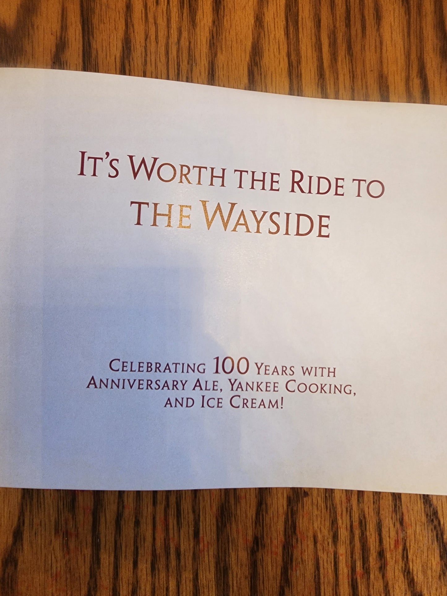 It's Worth the Ride to the Wayside,"  100th anniversary cookbook