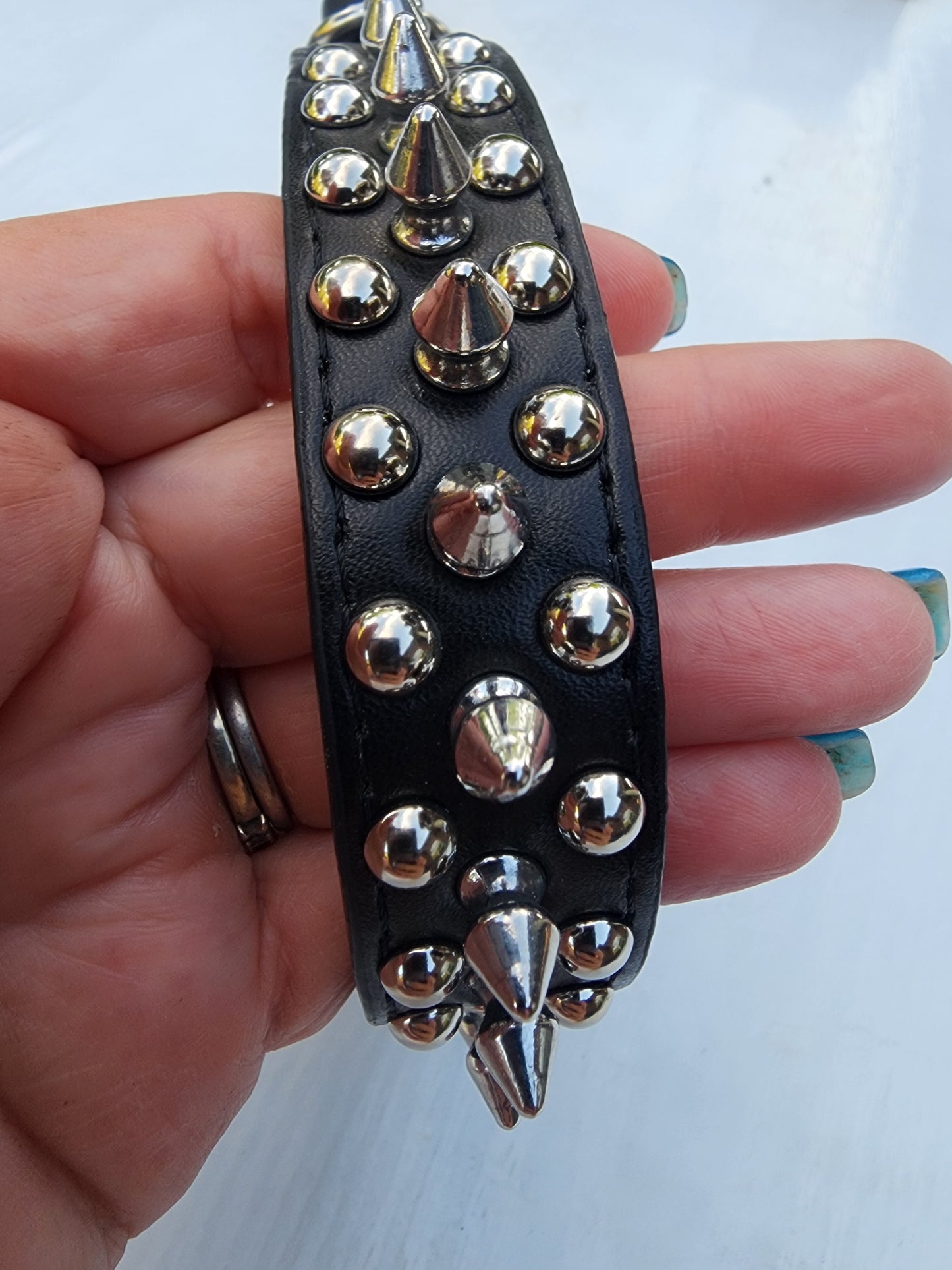 Black Beauty Triple Spike Pet Collar & Leash for Dog 16" long