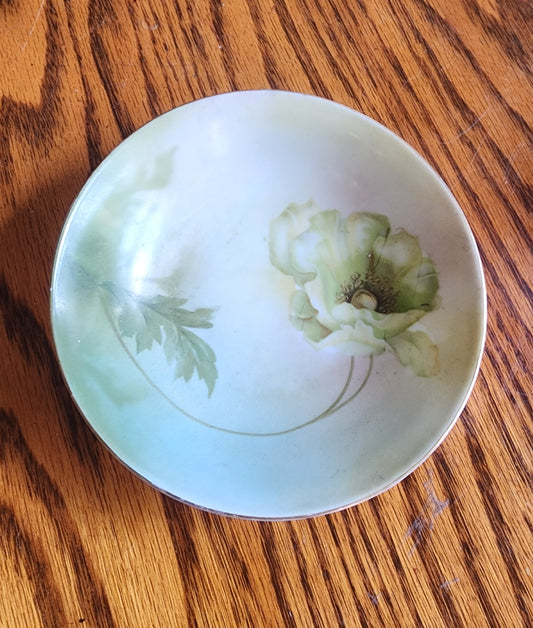 Antique 5 3/8” Bowl RS Tillowitz Germany, Poppy Flower, Light Green White