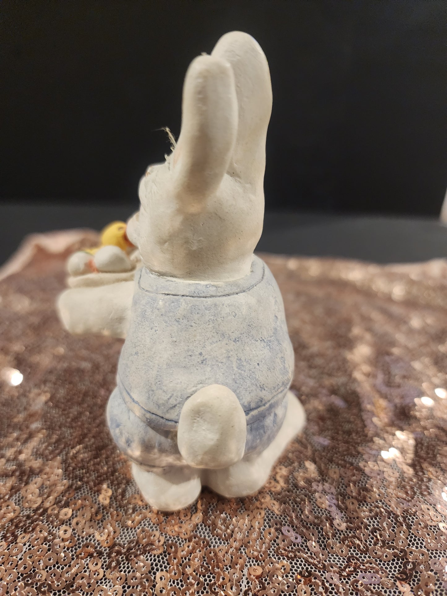 Vintage Dreamsicle Easter Bunny Figurine W/ Basket & chick